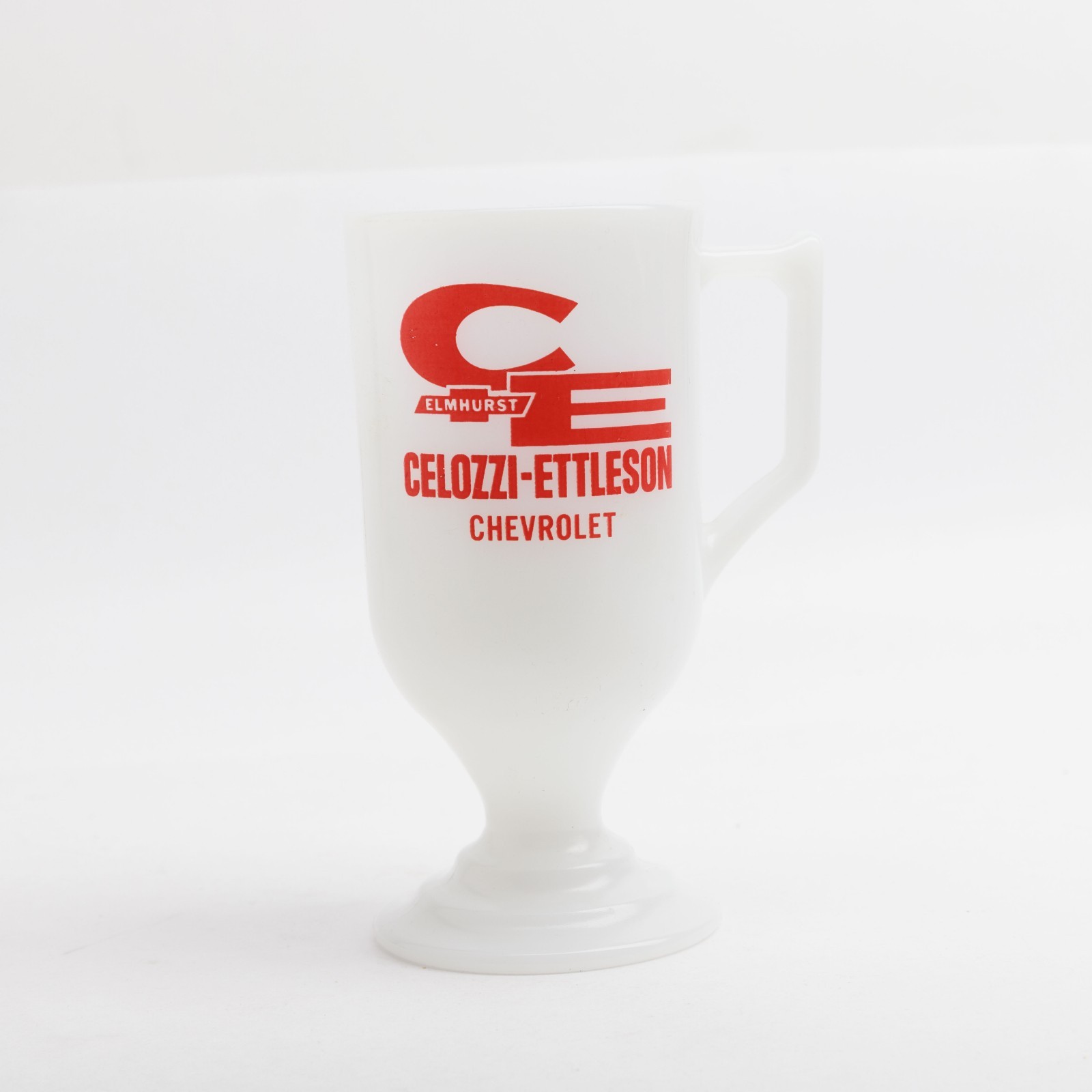 Vintage Celozzi-Ettleson Chevrolet Milk Glass Coffee Mug Elmhurst IL