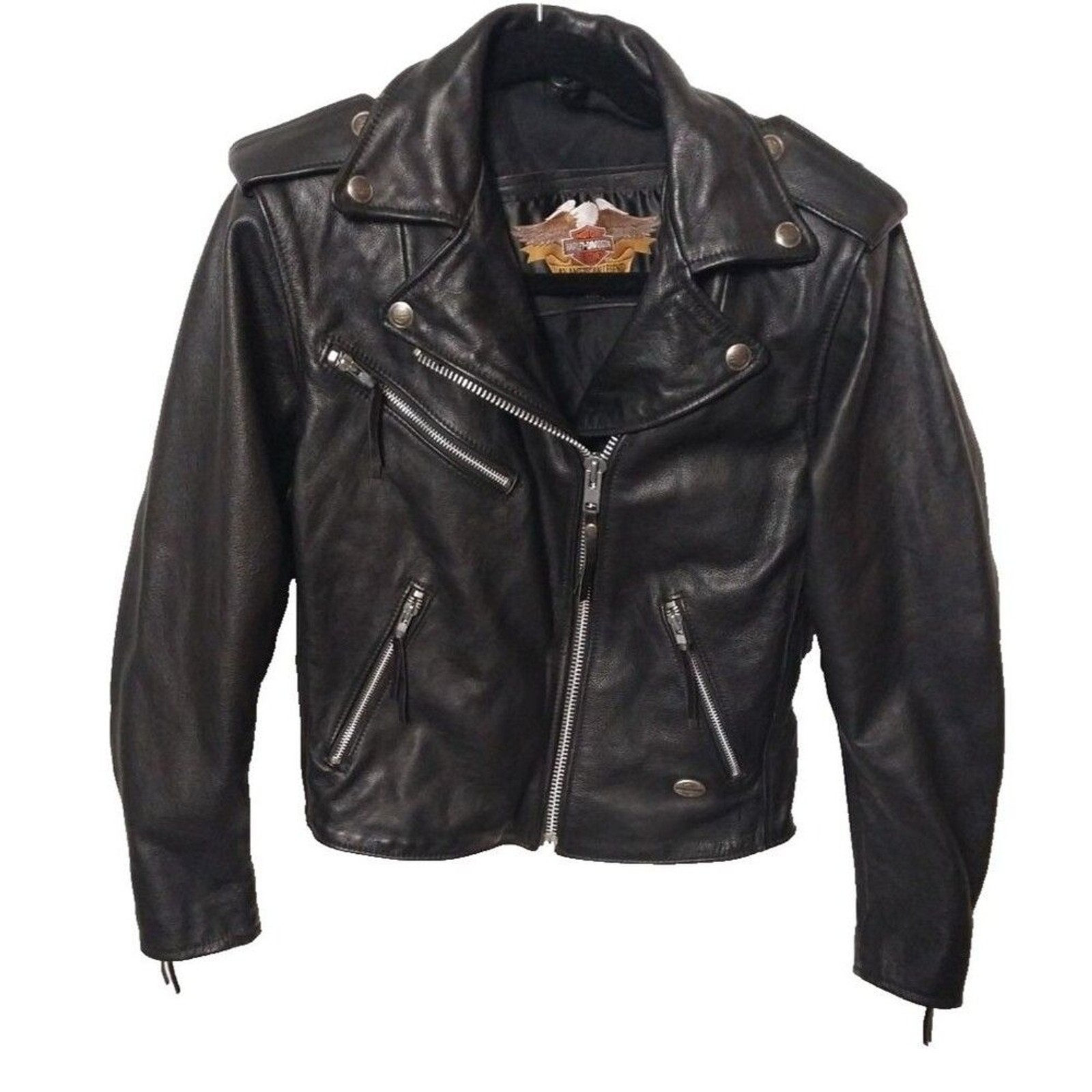 Harley Davidson Women's Leather Jacket Size XS Black Motorcycle Biker Zip Up