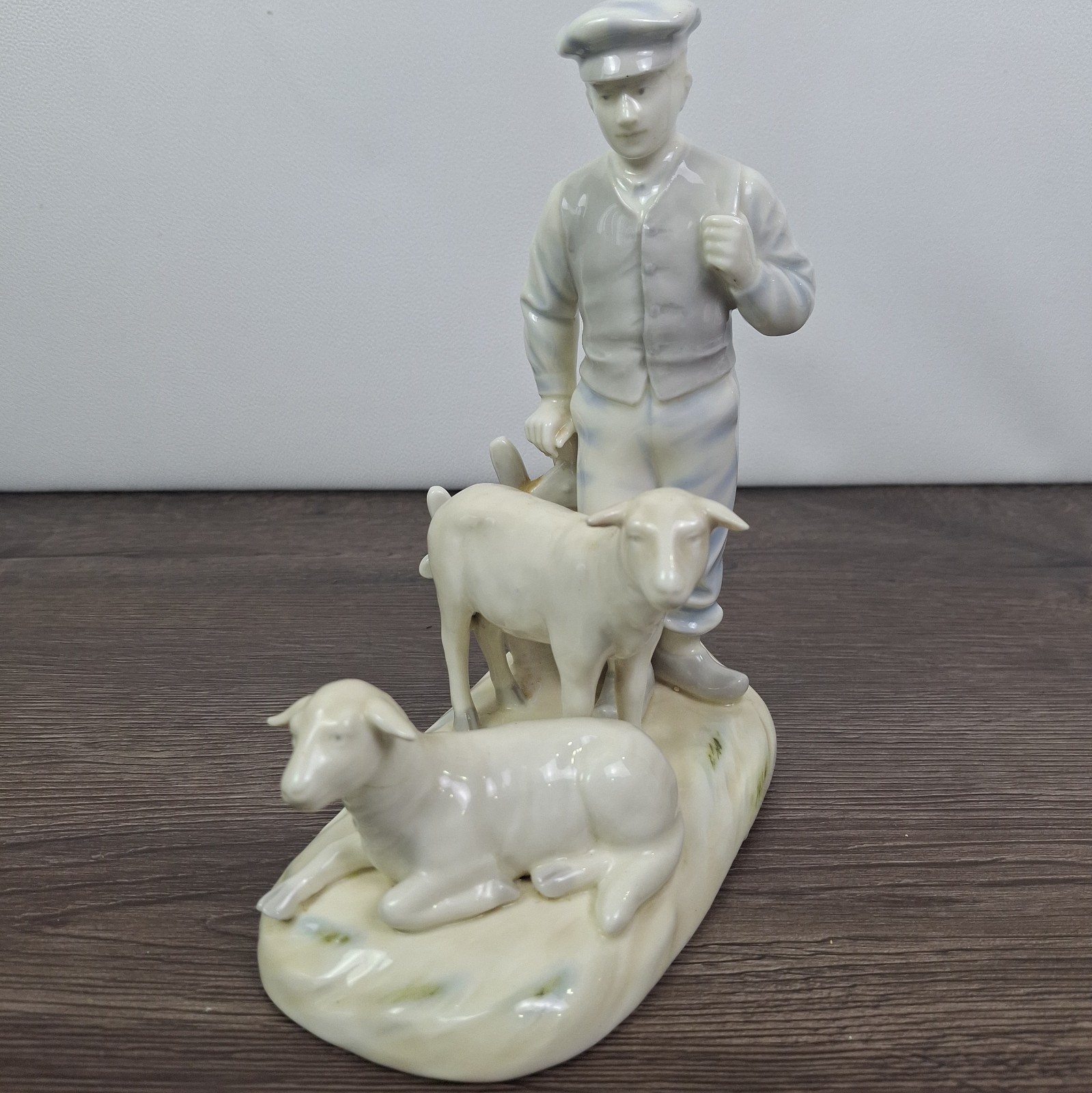 Vintage Meissen Porcelain Shepherd with Sheep Figurine Crossed Swords Mark