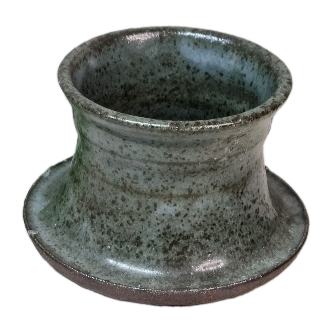 Vintage Studio Pottery Bud Vase Signed Chop Mark Blue Green Speckled 2.5