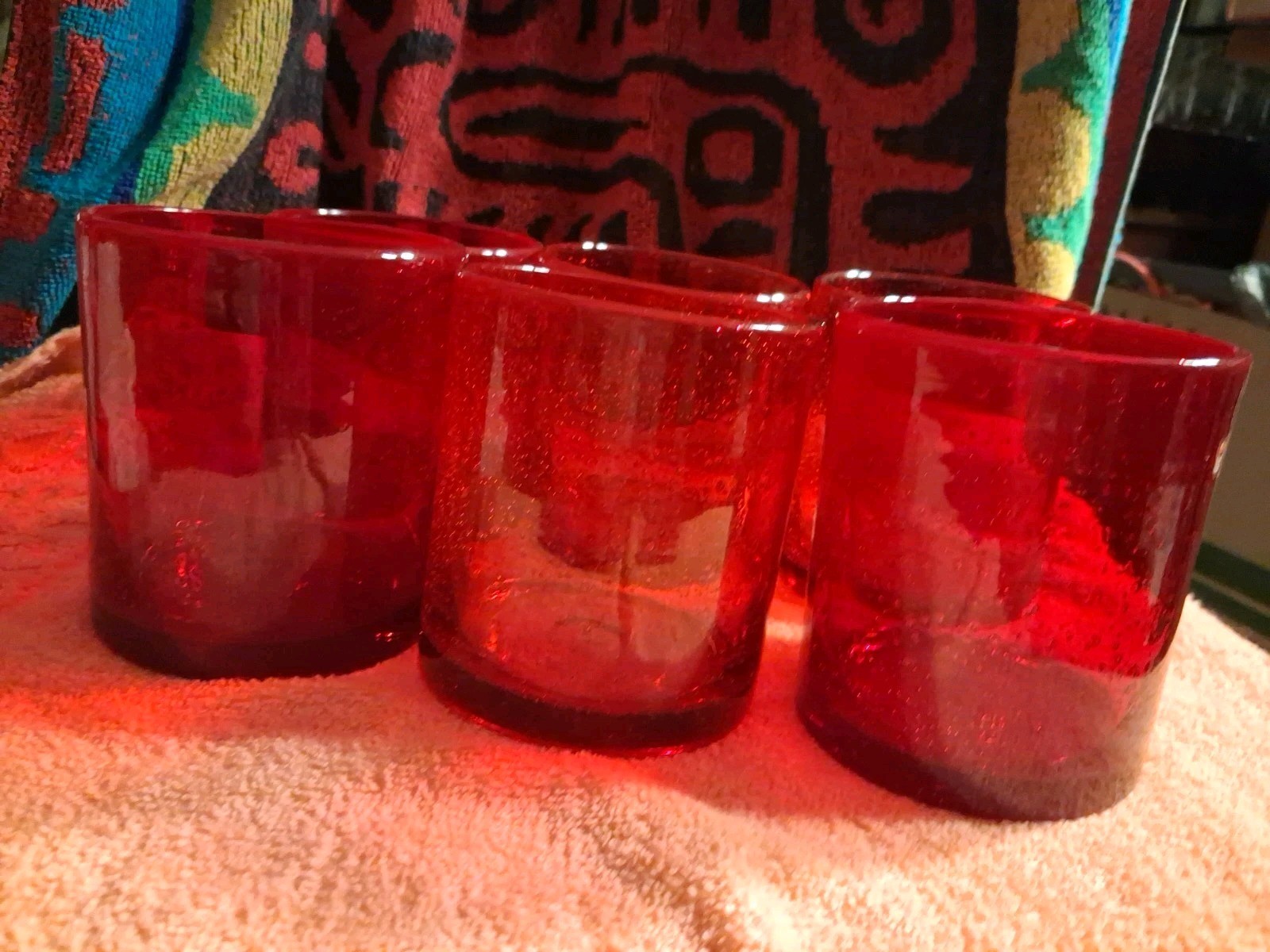 Artland Red Ruby Glass Tumbler Bubble DOUBLE Rocks Juice Hand Blown Set 6 Artland Red Ruby Glass Tumbler Bubble DOUBLE Rocks Juice Hand Blown Set 6