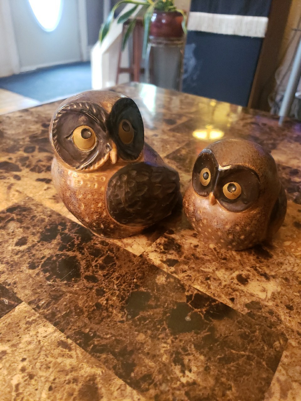 4 1/2 Inch Tall And 3 1/2 Inch Tall Porcelain Owl Figurines.