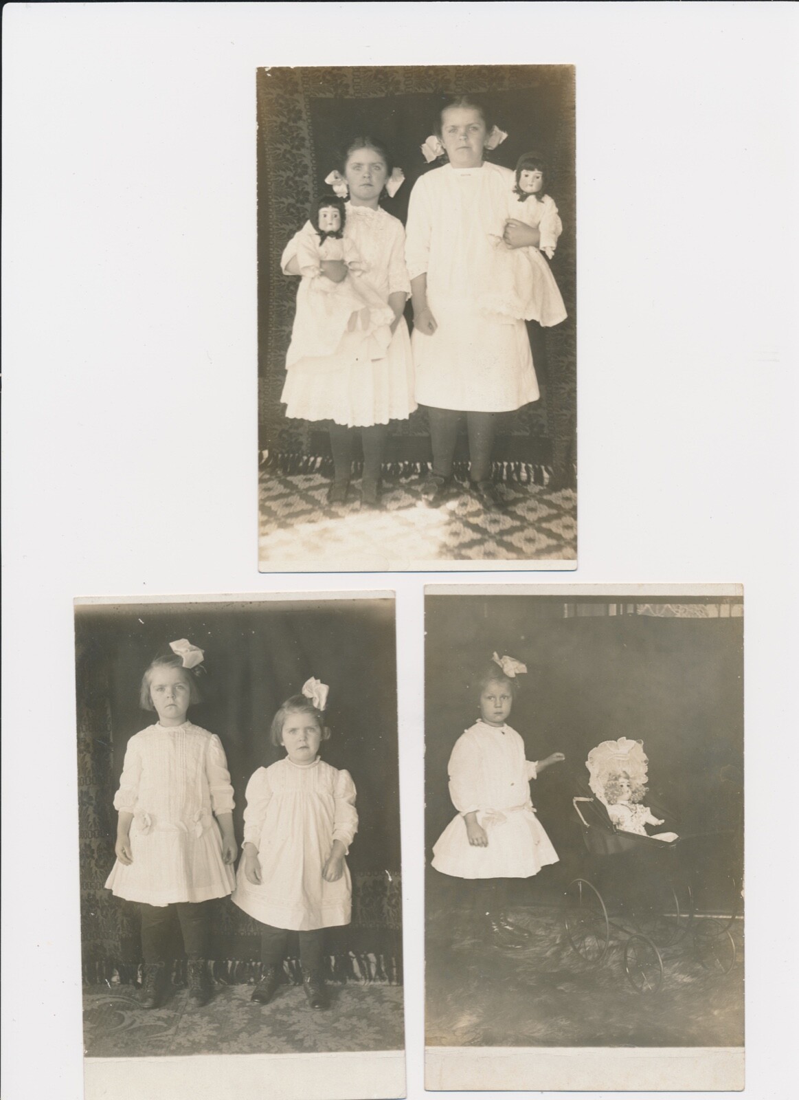 Lot: (3) Vintage 1912-1915 RPPC Toy Dolls Sisters Children