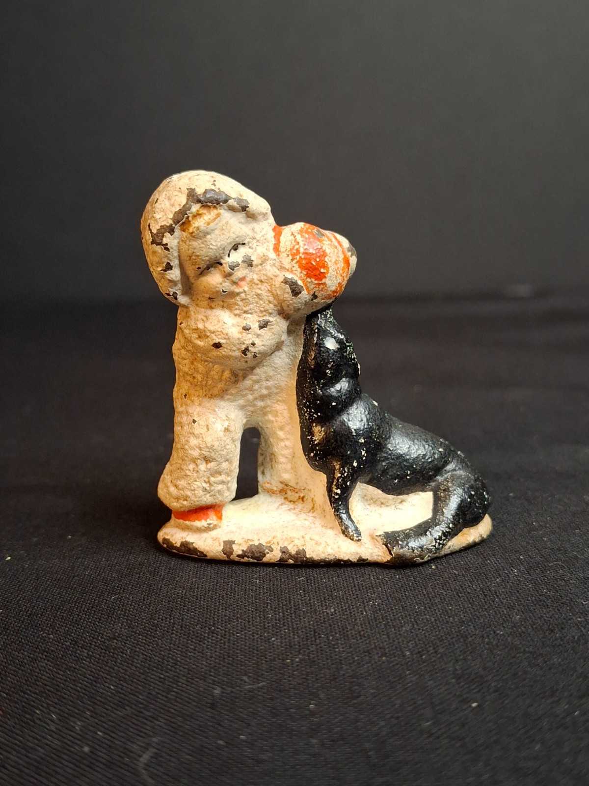 Antique Hubley Cast Iron Snow Baby with Seal Paperweight Figurine Vintage 1920s