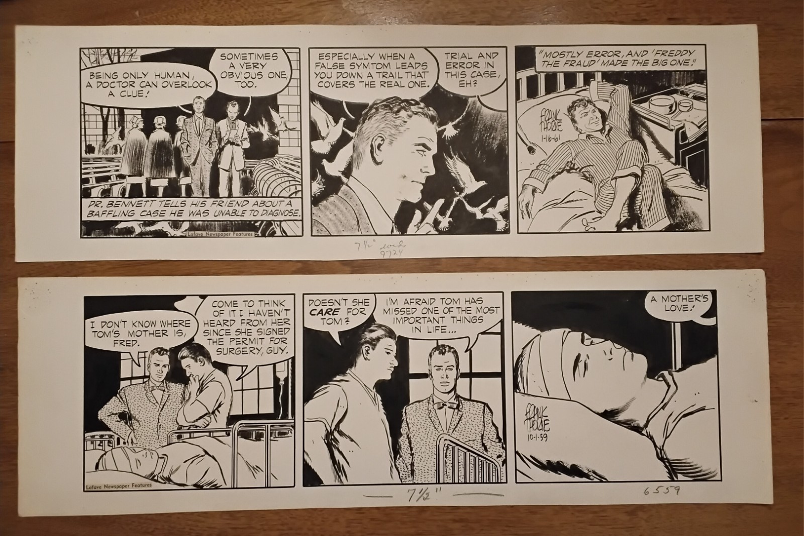 Two Frank Thorne  DR. GUY BENNETT Original Comic Strip Newspaper Daily Artwork 3