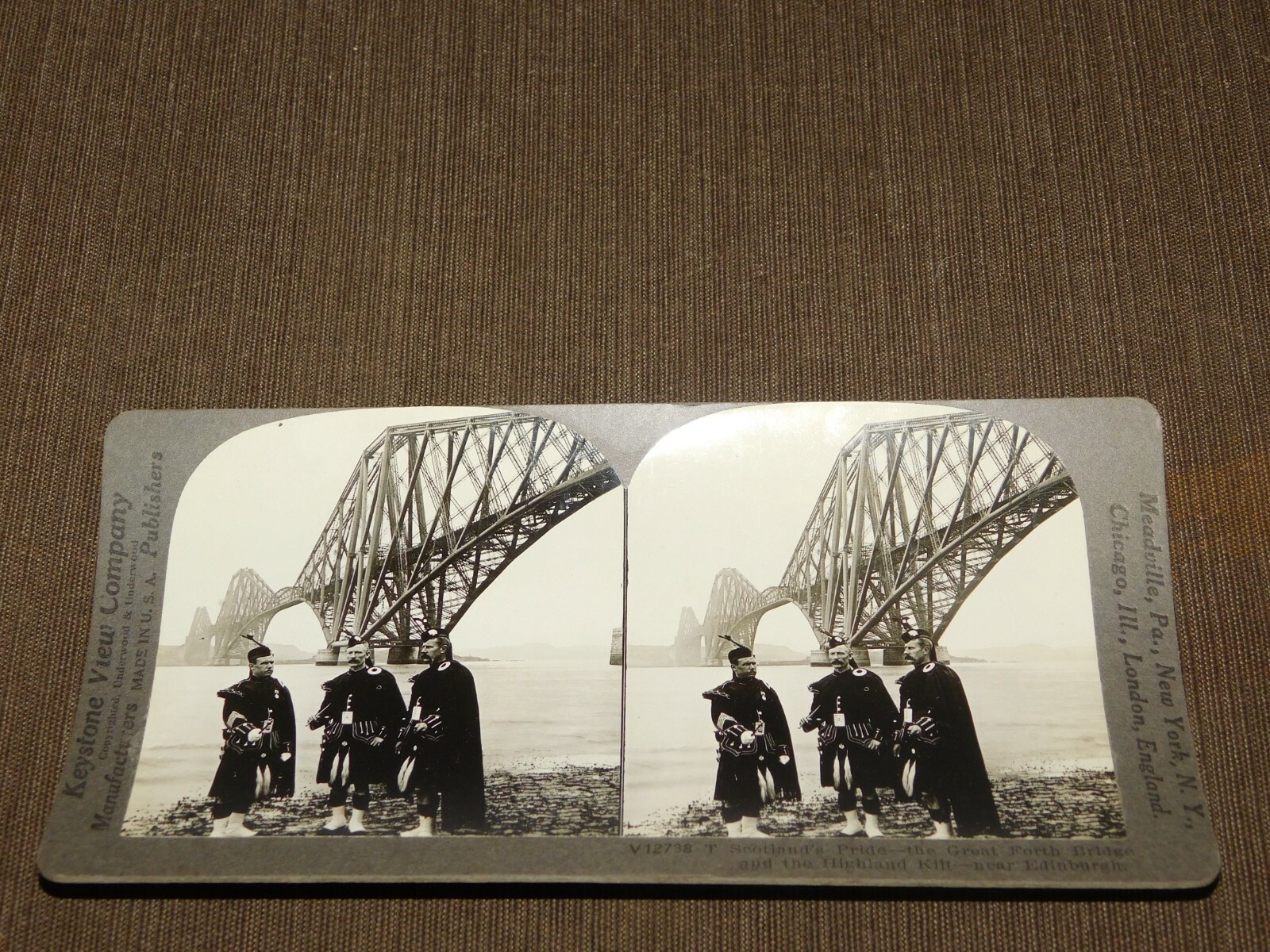VINTAGE STEREOVIEW STEREOSCOPE CARD GREAT FORTH BRIDGE EDINBURGH SCOTLAND 