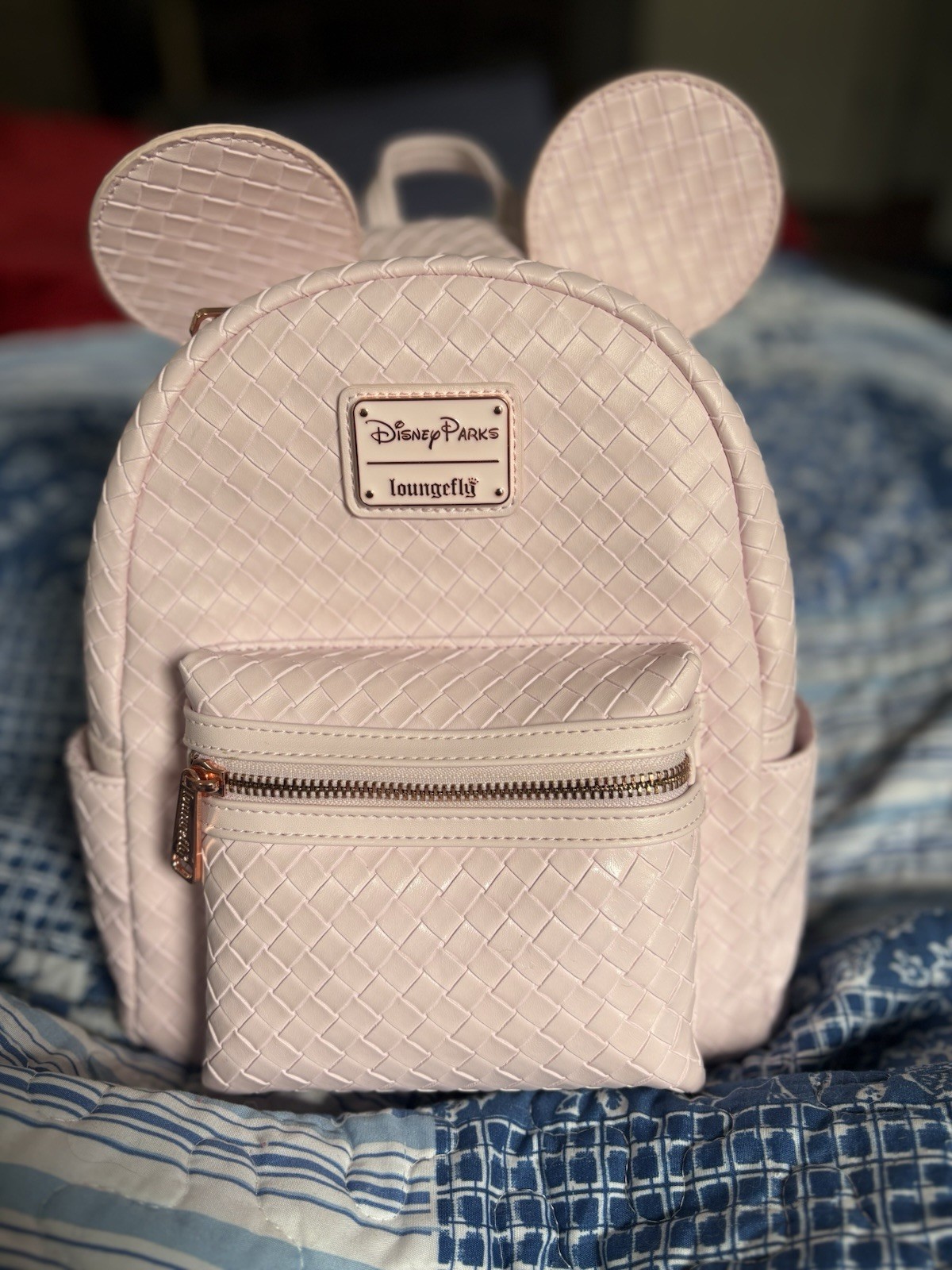 Disney Parks Loungefly Pink Woven Mickey Mouse Ear Mini Backpack Basketweave Disney Parks Loungefly Pink Woven Mickey Mouse Ear Mini Backpack Basketweave