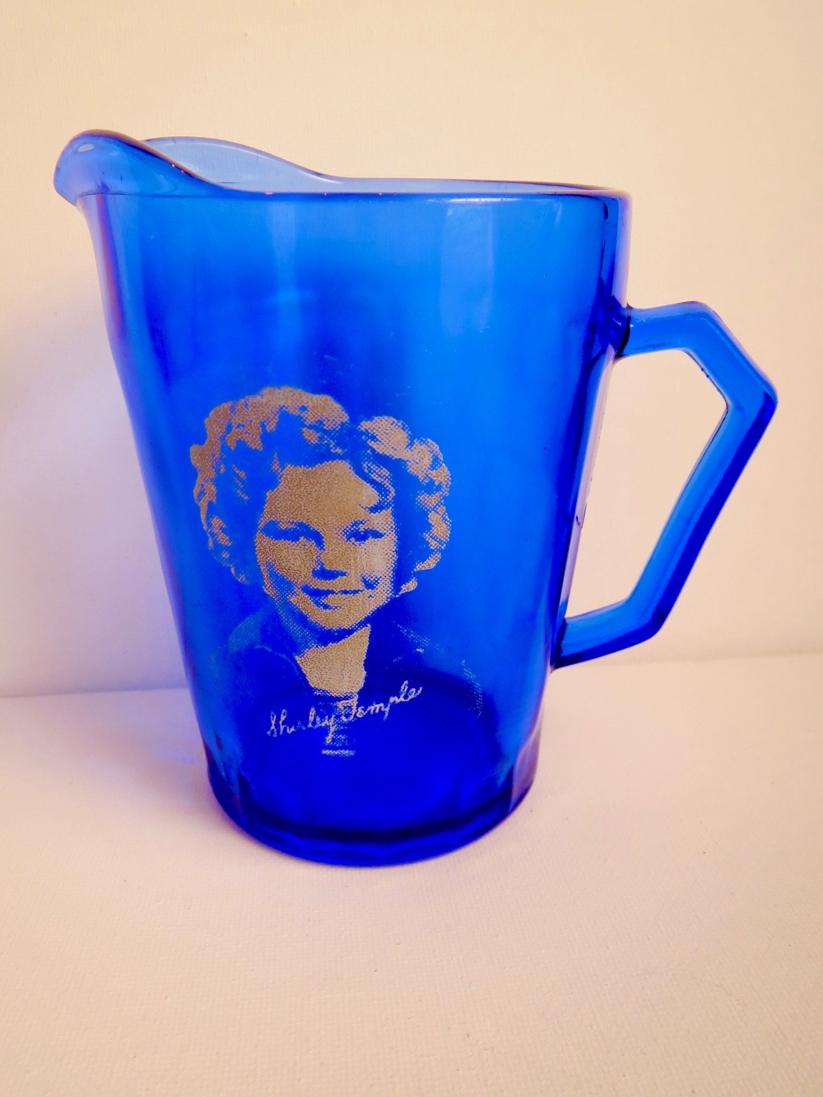 SHIRLEY TEMPLE Glossy Cobalt Blue Glass Creamer PITCHER  Handle & Spout 5