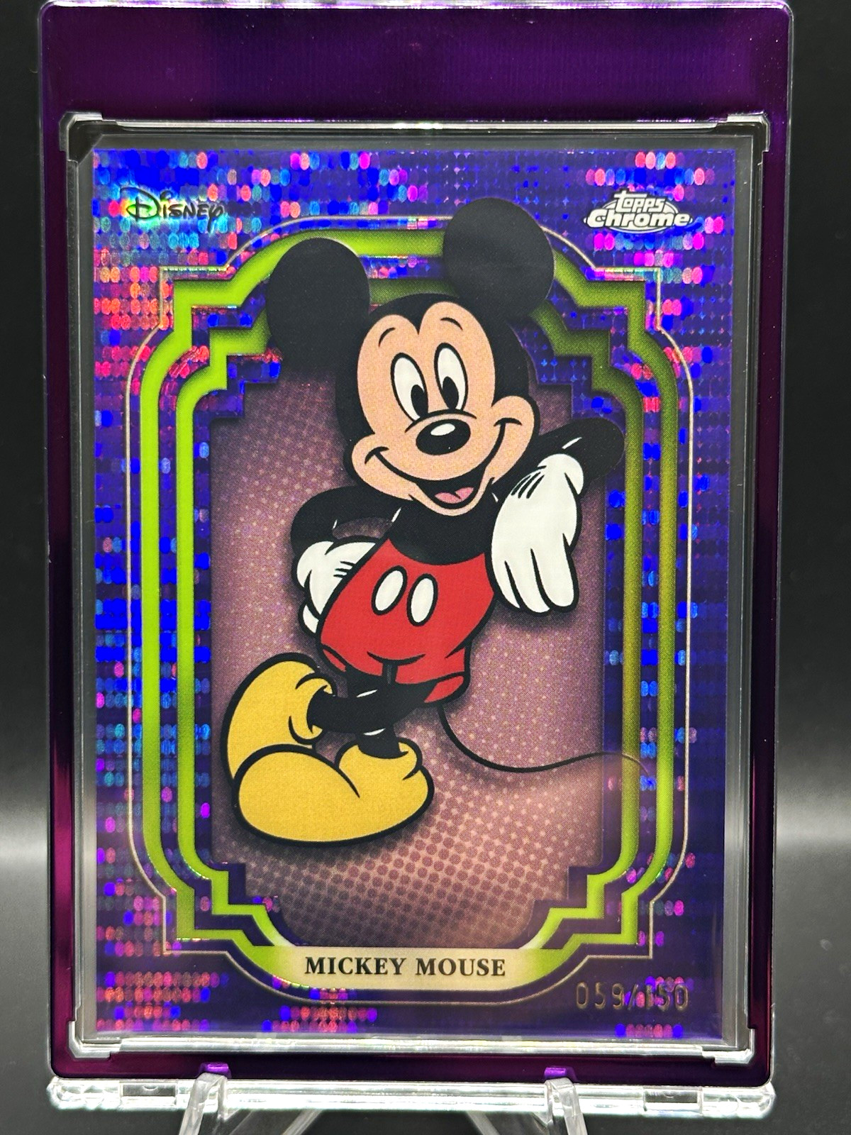 2024 Topps Chrome Disney Mickey Mouse #1 Purple and Green Pulsar /150 2024 Topps Chrome Disney Mickey Mouse #1 Purple and Green Pulsar /150