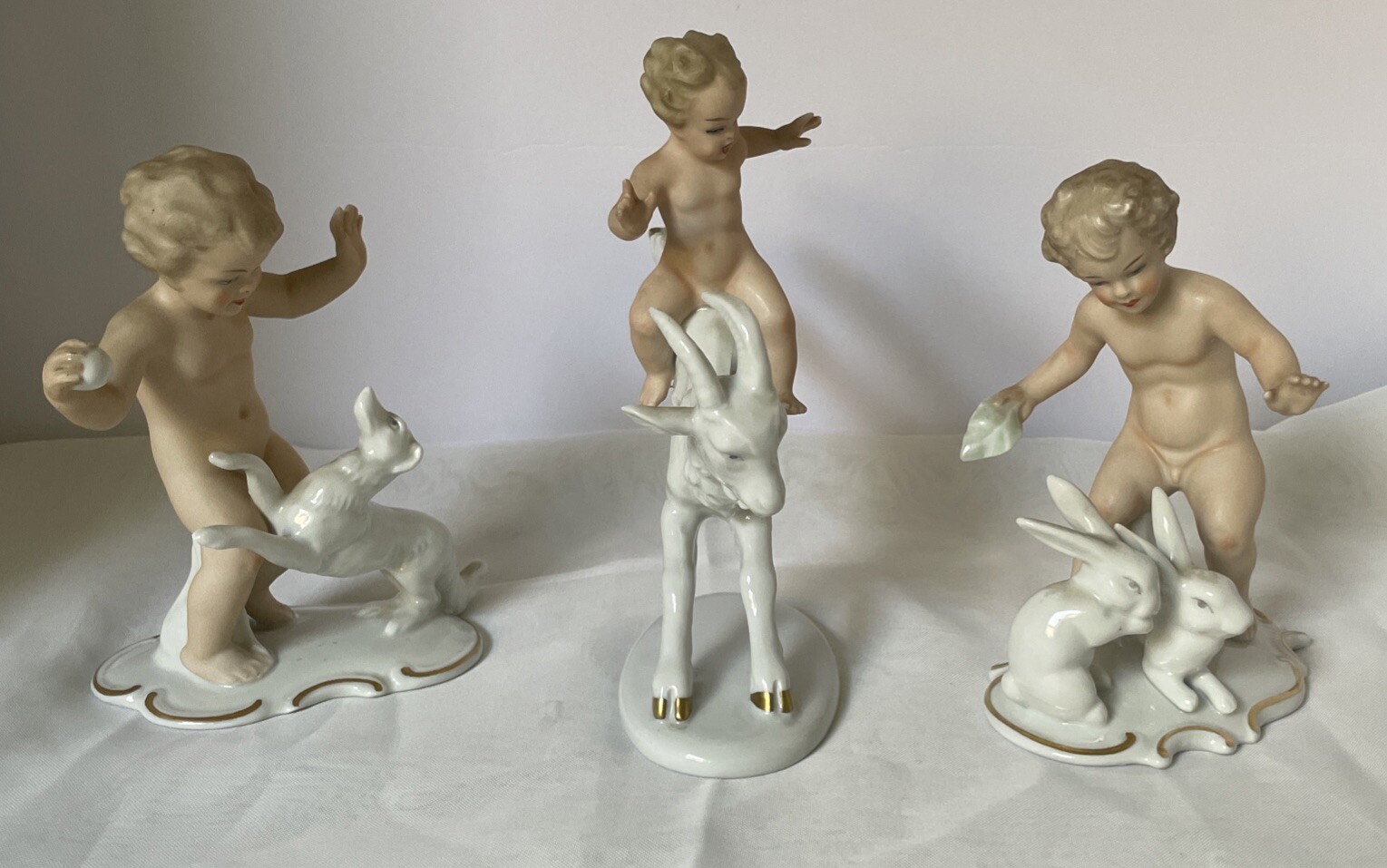 Vtg Amazing three pieces, Putto Porcelain Figurines Wallendorf Germany 