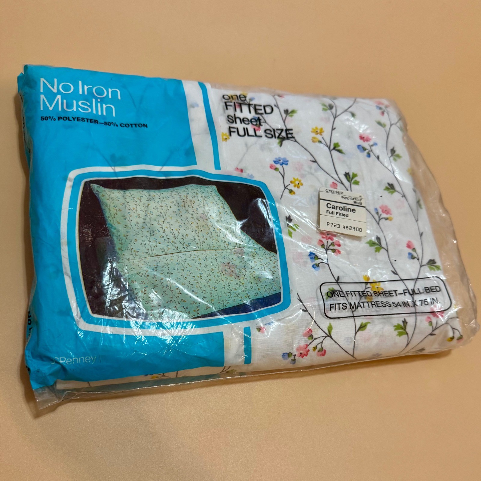 Vintage JCPenny Caroline Full Fitted Sheet NOS Floral Cottagecore Bedding 1967