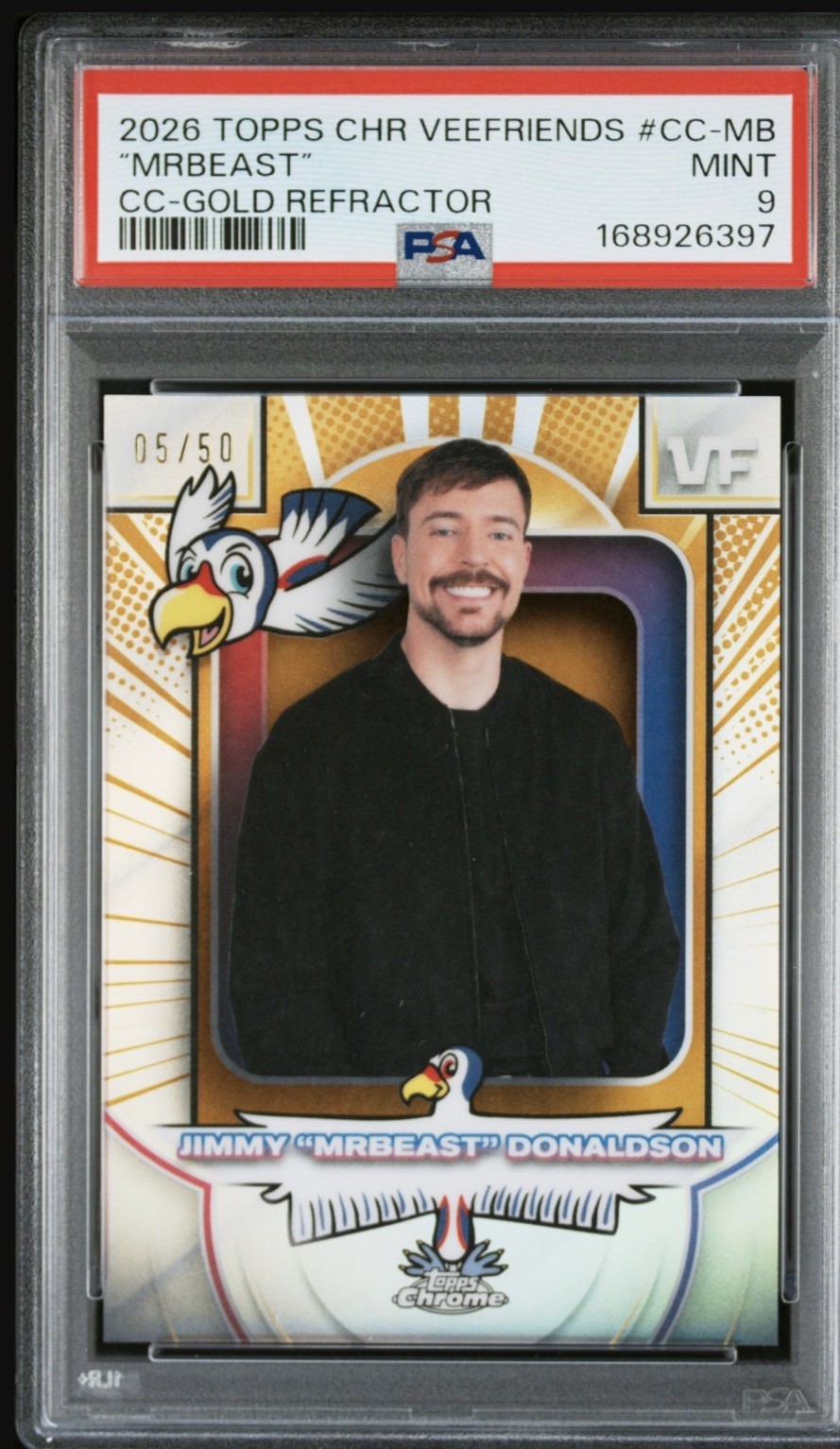2026 Topps Chrome Veefriends Jimmy Mr Beast Gold Refractor /50 PSA pop 1/1 2026 Topps Chrome Veefriends Jimmy Mr Beast Gold Refractor /50 PSA pop 1/1
