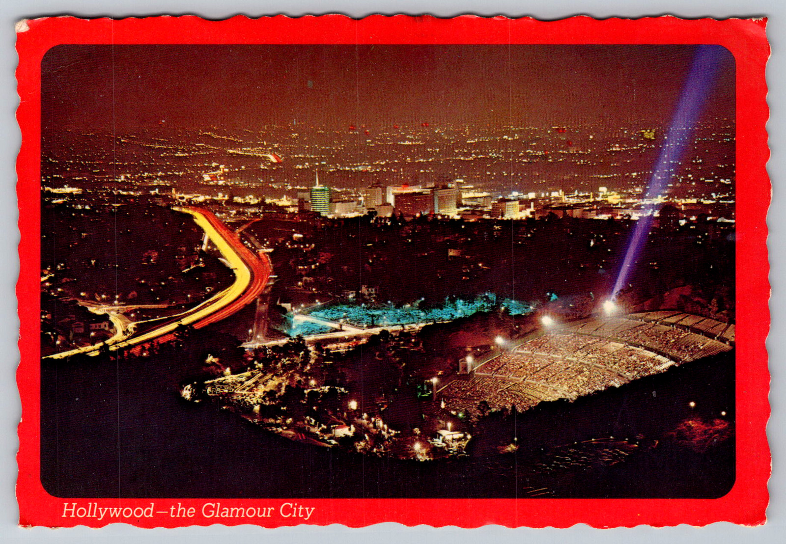 c1970s Hollywood Mulholland Drive Night View Los Angeles CA Postcard