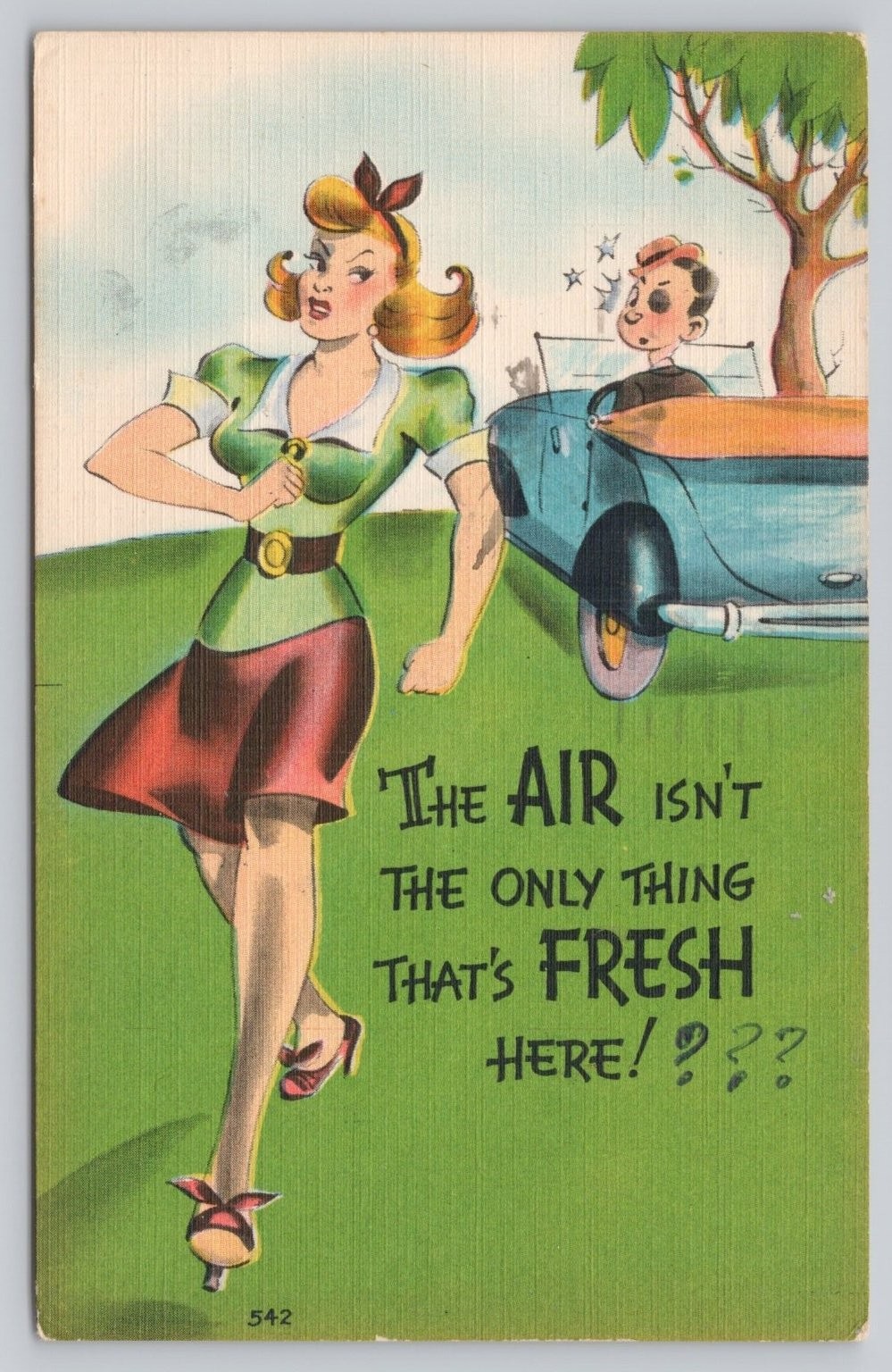 1951 Risqué Linen Postcard \