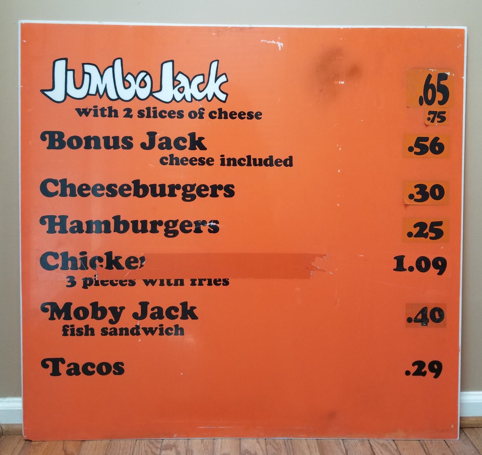 Vintage 1970s JACK IN THE BOX Restaurant Menu Sign Plexiglass 38\