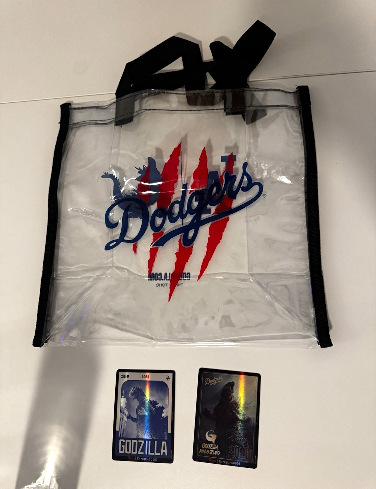 Los Angeles LA Dodgers Godzilla Minus Zero Tote Bag and 2 Trading Cards 2026 SGA