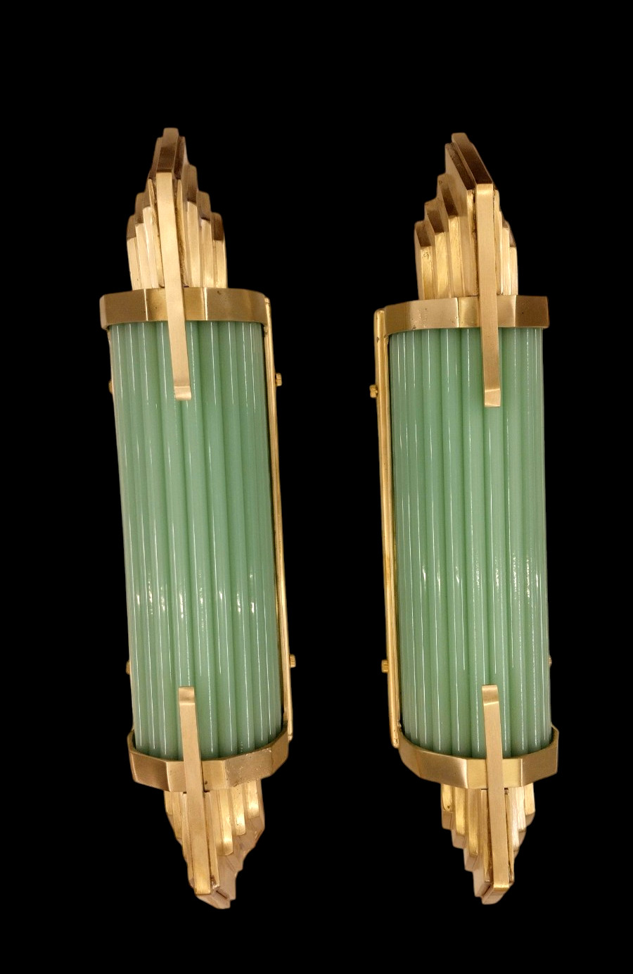 1 PC VINTAGE ART DECO BRASS JED GREEN GLASS ROD WALL SCONCE LIGHT NAUTICAL #A98