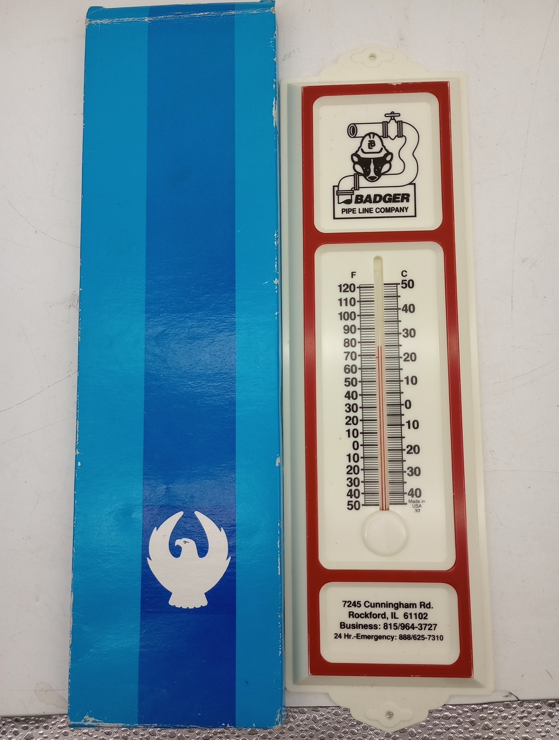 Vtg Badger Pipeline Company Rockford Illinois Advertising Thermometer Org Box