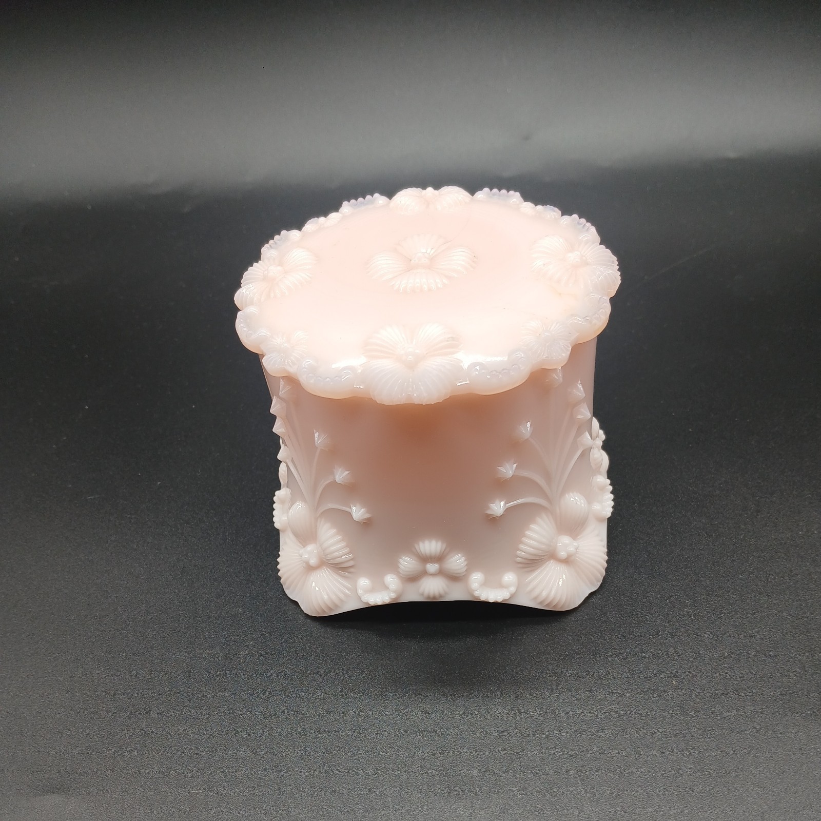 Pink Milk Glass Vanity Dresser Trinket Box w/Lid  footed Victorian 1886