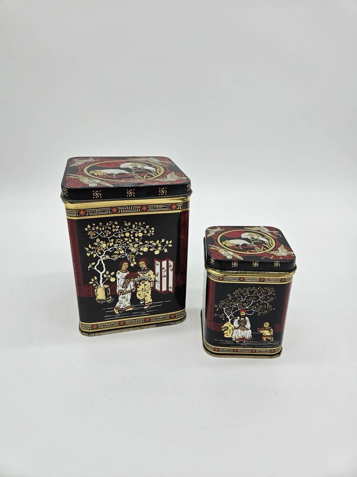 Vintage Set of Nesting Tea Tins Oriental Made In Hong Kong 5.5 Vintage Set of Nesting Tea Tins Oriental Made In Hong Kong 5.5