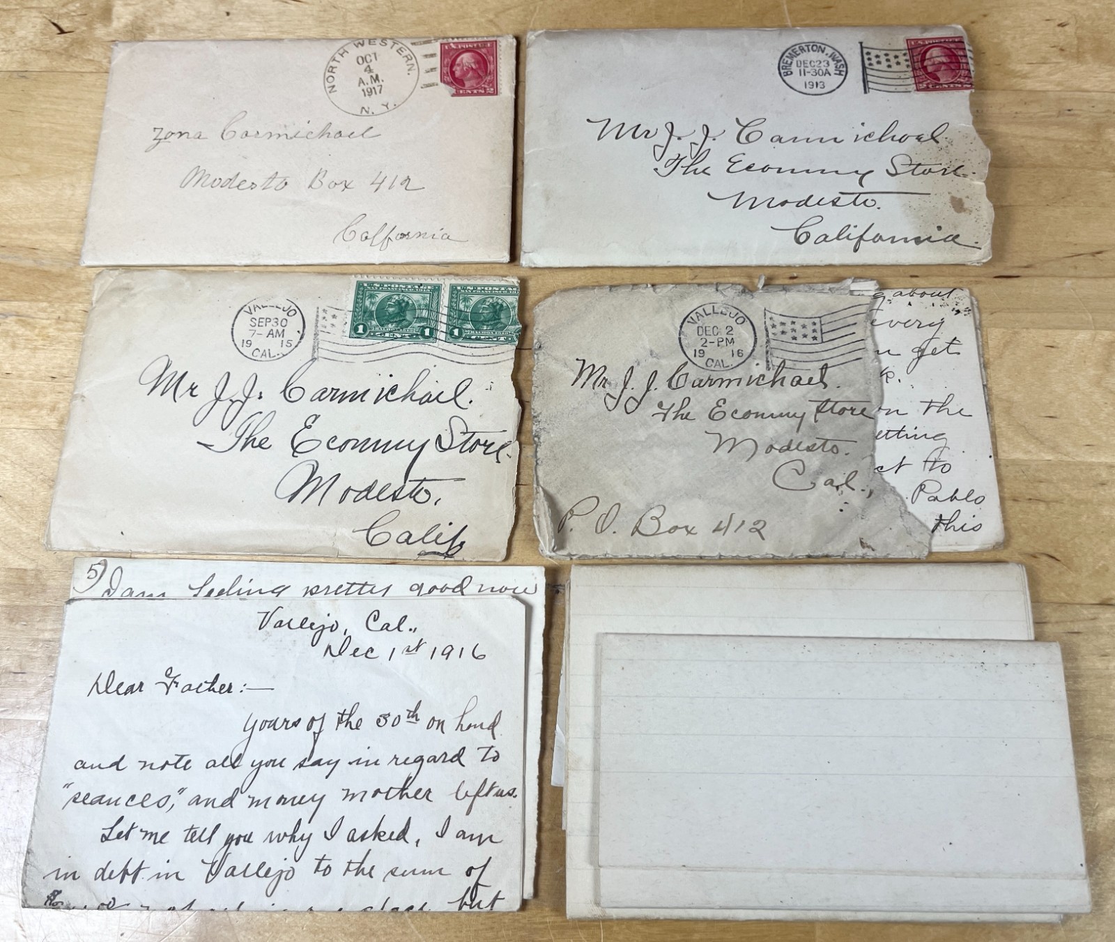 Vtg Hand-Written Letters Son to Father Early 1900’s The Economy Store Modesto CA Vtg Hand-Written Letters Son to Father Early 1900’s The Economy Store Modesto CA