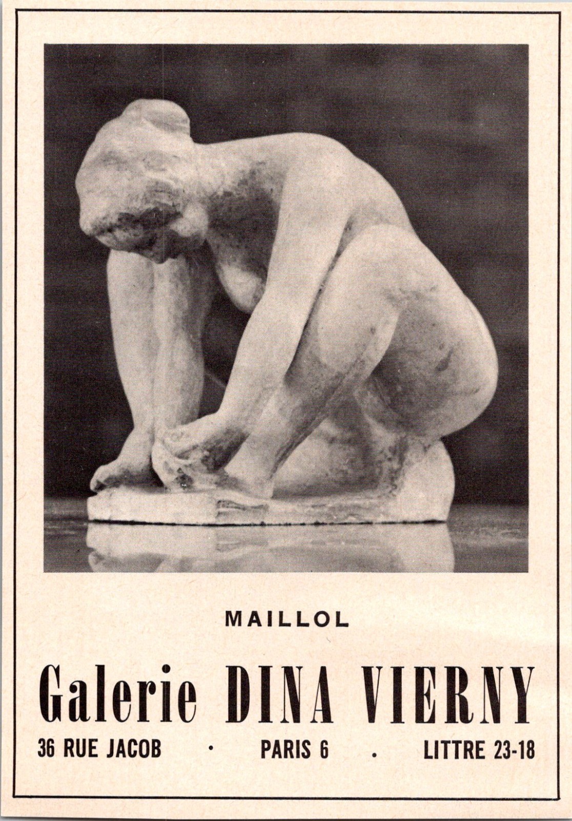 Galerie Dina Vierny Maillol Paris France 1968 Ad 4AK8-M18 Galerie Dina Vierny Maillol Paris France 1968 Ad 4AK8-M18