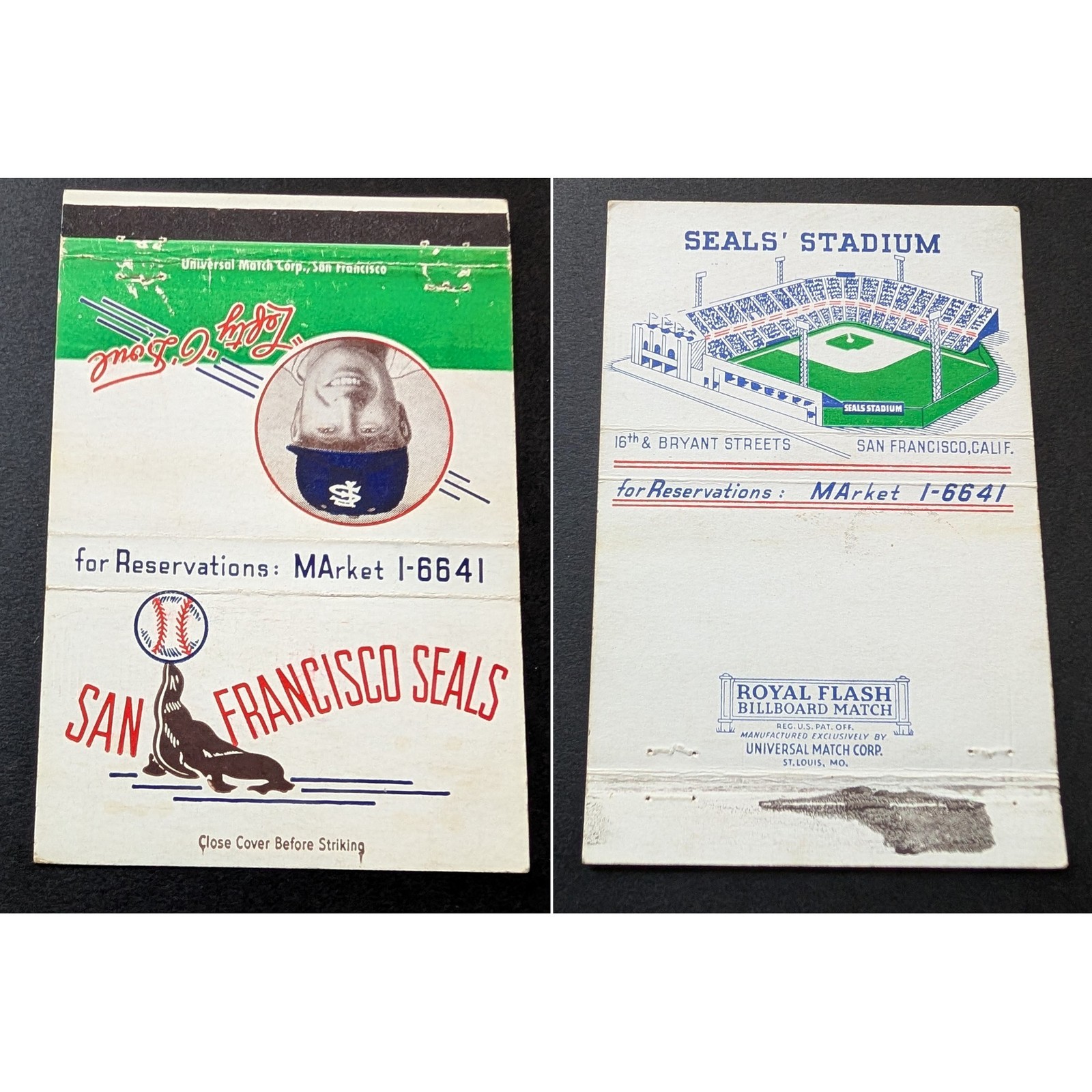 San Francisco Seals Seals Stadium San Francisco CA Matchbook Cover