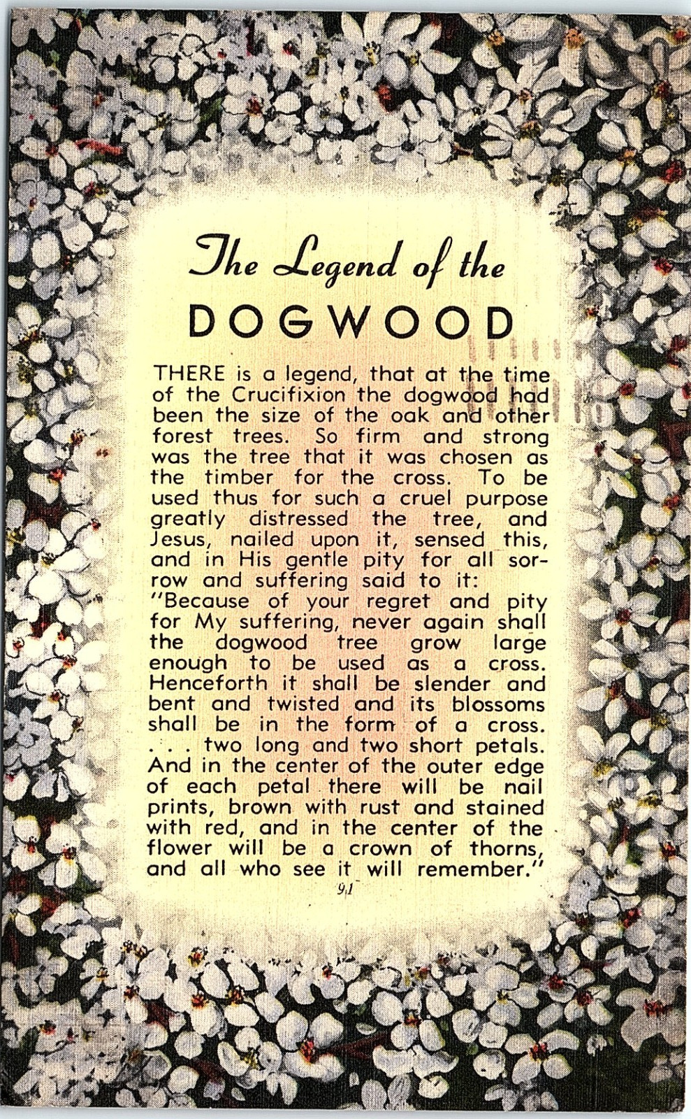intage Postcard The 1954 Legend Of The Dogwood Religious Floral Poem
