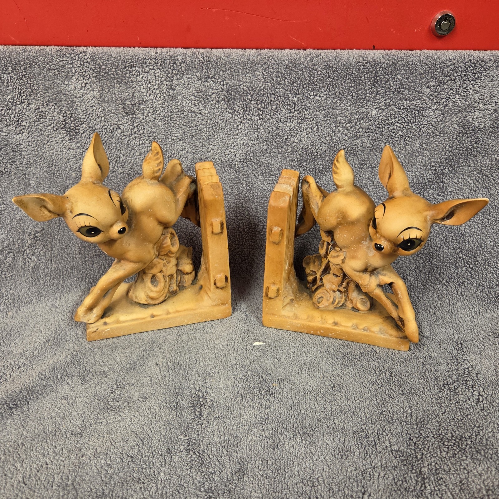 Vintage Ceramic Deer Fawn Prancing Bookends Mid Century Woodland Decor MCM