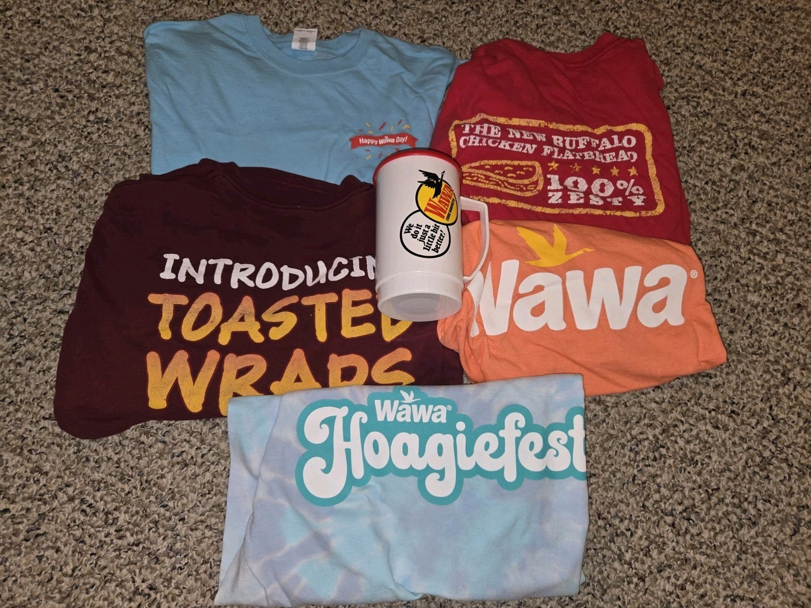Five 2010s Wawa Tee T-Shirts,Tie Dye Hoagiefest,Wraps,Coffee,Flatbread,Coca-Cola
