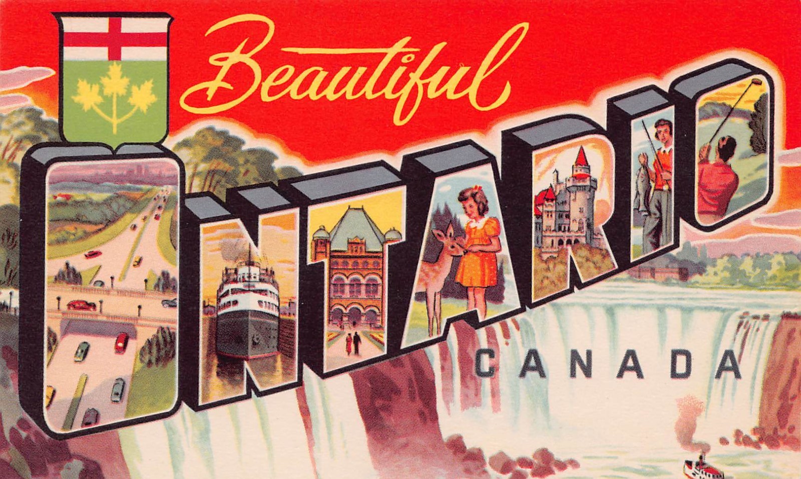 Ontario Canada Beautiful (Greetings From) Large Letter Linen S. D.-5 Postcard Ontario Canada Beautiful (Greetings From) Large Letter Linen S. D.-5 Postcard