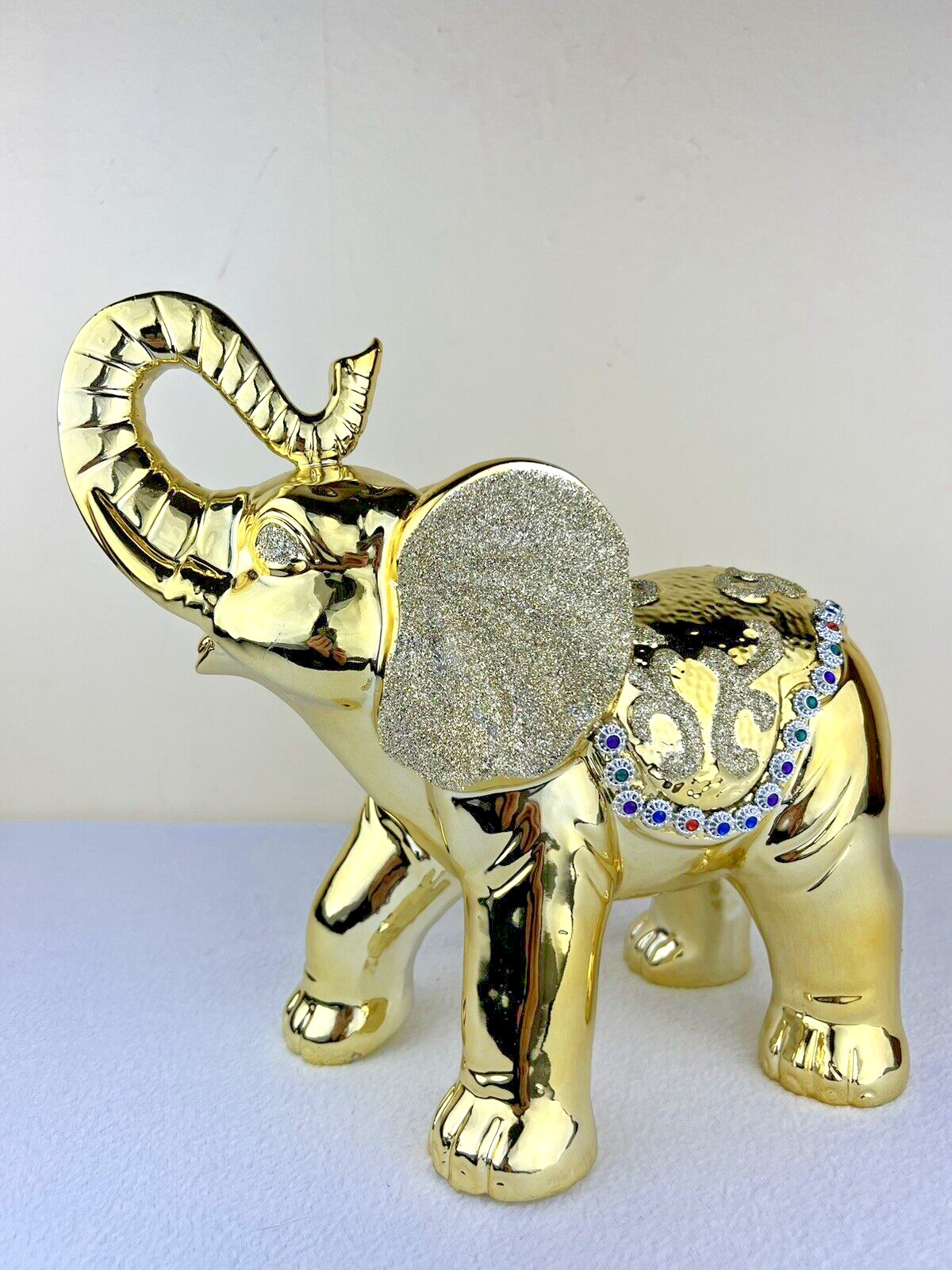Golden Elephant Figurine Made In Jinhua China Trunk Up 10.5\ Golden Elephant Figurine Made In Jinhua China Trunk Up 10.5\