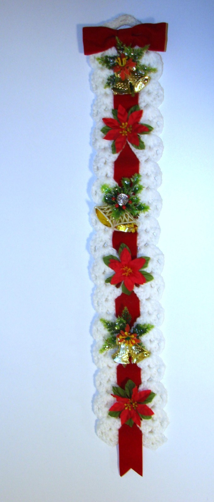 Vintage 70's Handmade Door/Wall Hanging - Holly Berry & Foil Bell & Poinsettia