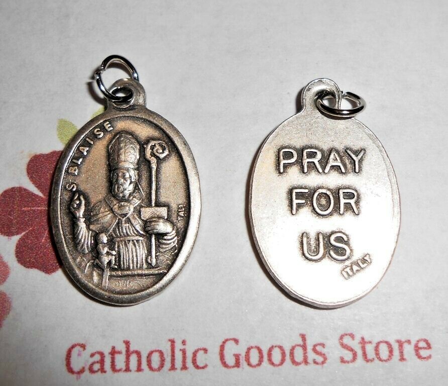 Saint St. Blaise / Pray for Us - Italian Silver Tone Oxidized 1 inch Medal 
