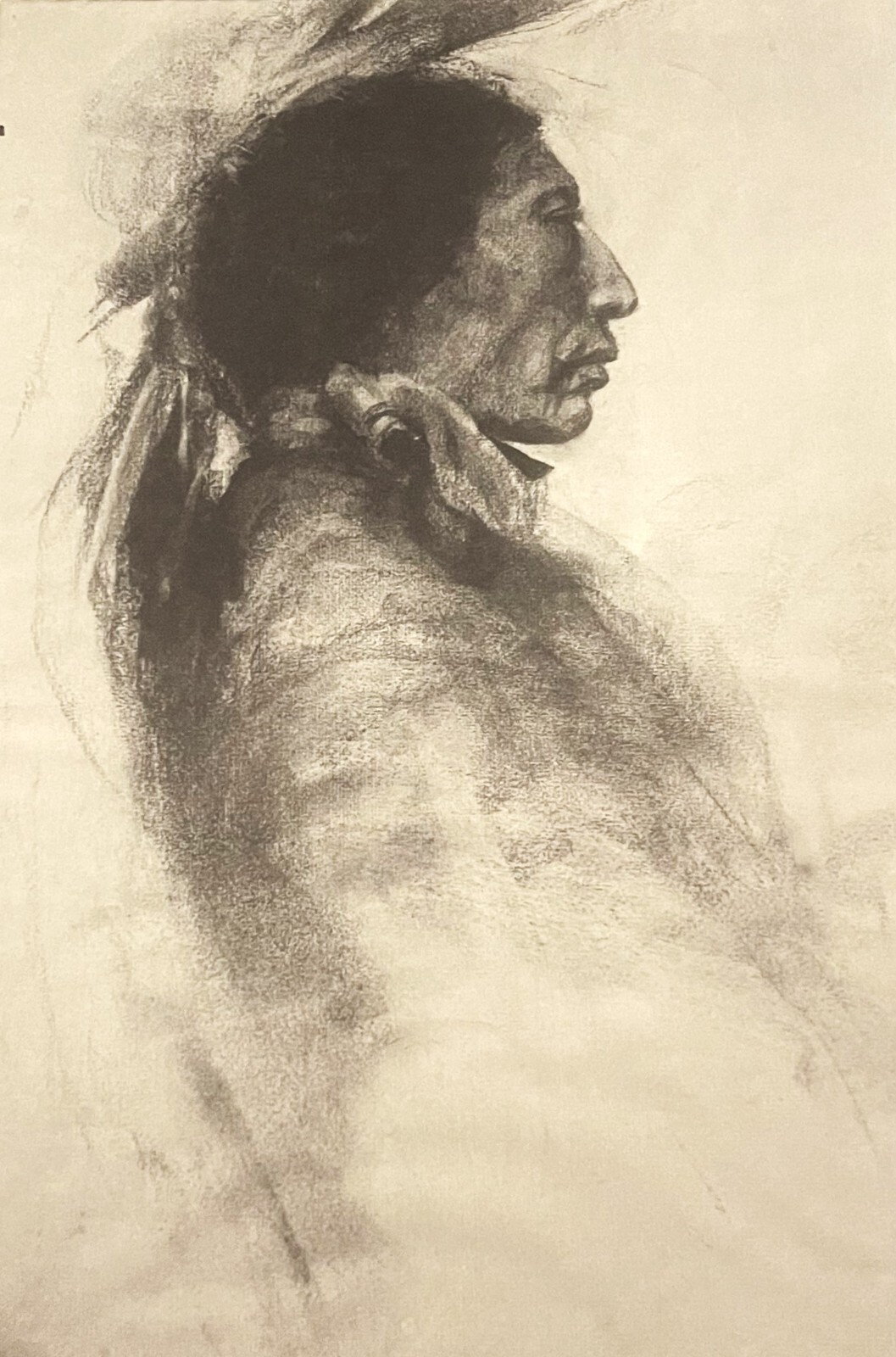 Vintage Joseph Long Elk Charcoal Print 🎨 Crow Chief, Cataloged N.C. Wyeth