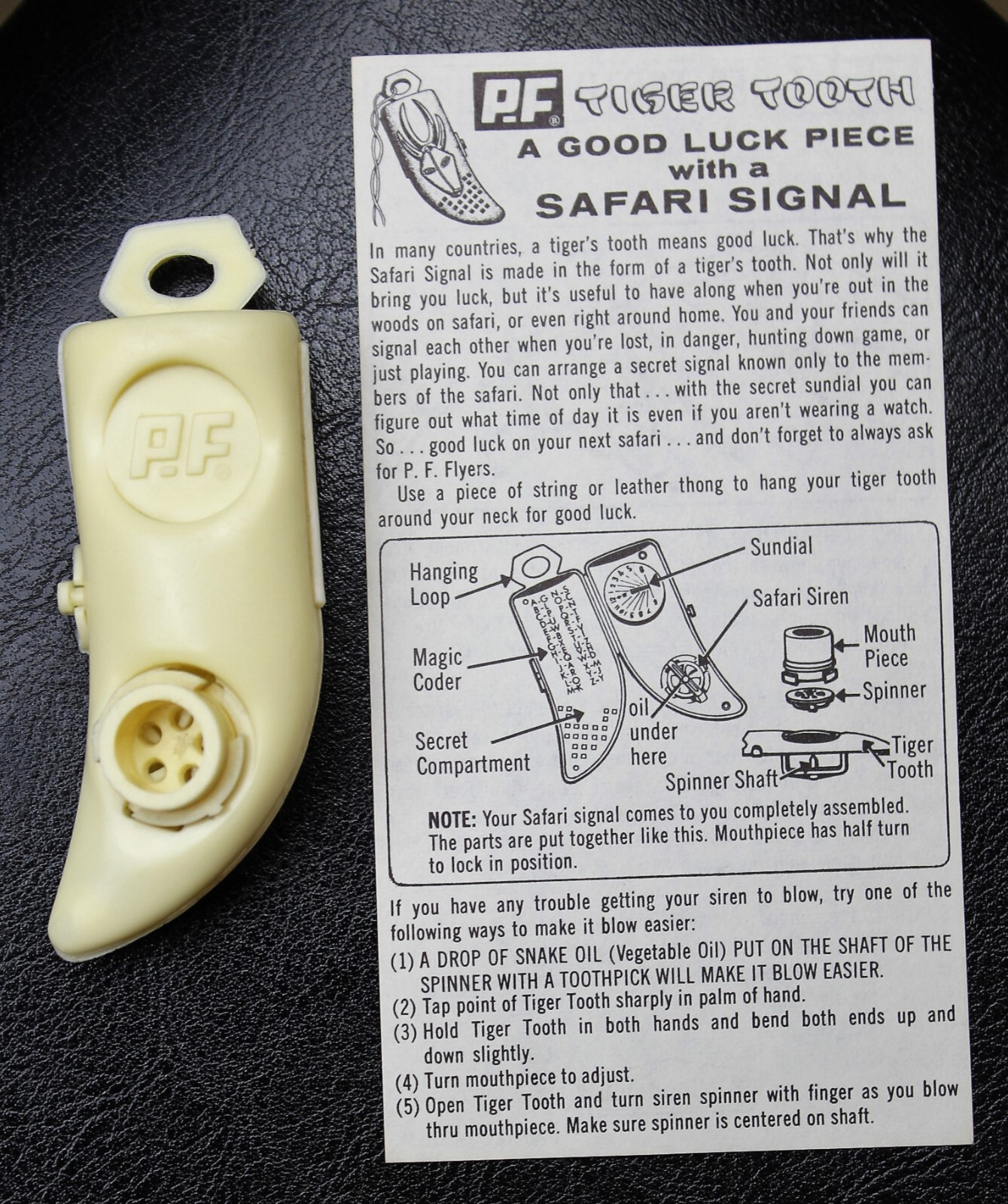 VTG 1960'S B.F. GOODRICH P.F. FLYER TIGER TOOTH WHISTLE SUNDIAL DECODER PREMIUM