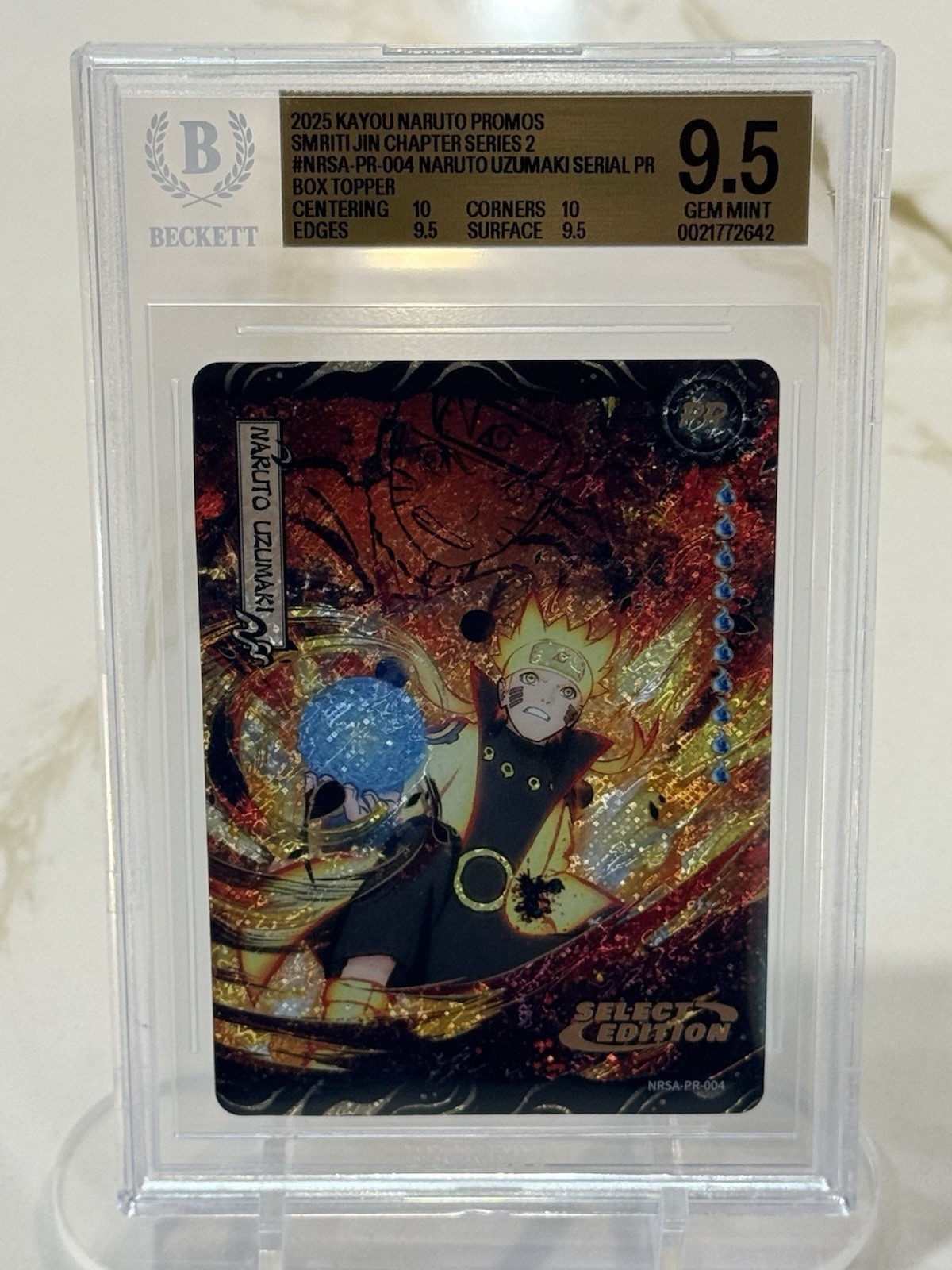 2025 Kayou Naruto NRSA-PR-004 Serial 75/99 BGS 9.5 Gem Mint Promo Centering 10