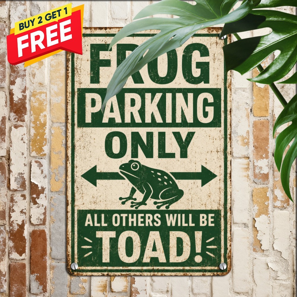 Frog Parking Only Funny Retro Sign Novelty Garage Bar Wall Metal Tin Plaque 8x12