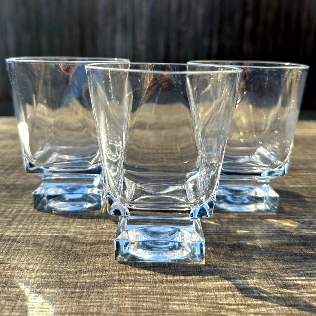 Fostoria Retired 1978-86 'Transition Plain' Double Old-Fashioned Glasses-Set 3 Fostoria Retired 1978-86 'Transition Plain' Double Old-Fashioned Glasses-Set 3