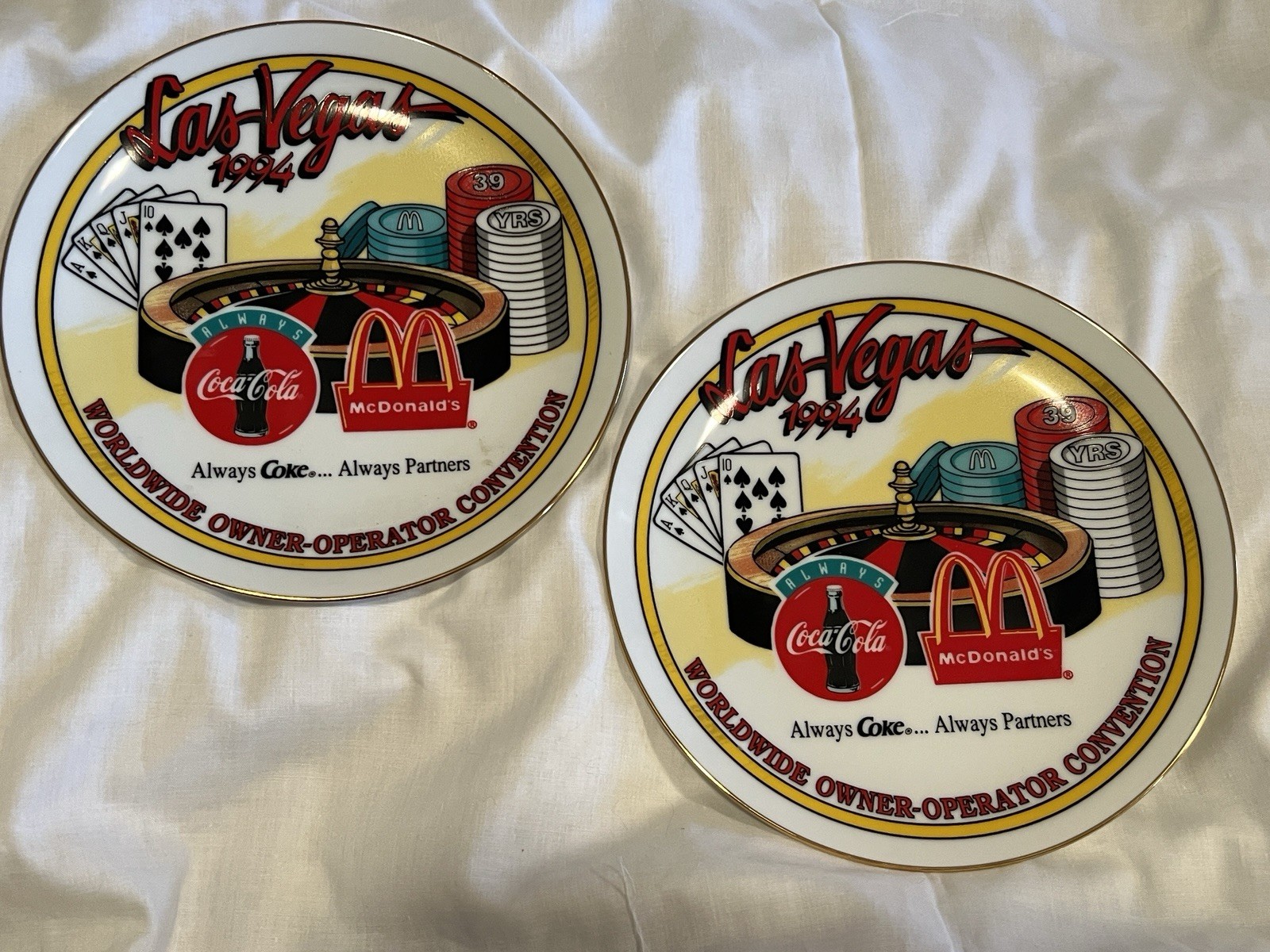 Vintage 1994 Las Vegas Coca-Cola & McDonald’s collector plates -rare set of 2￼￼￼