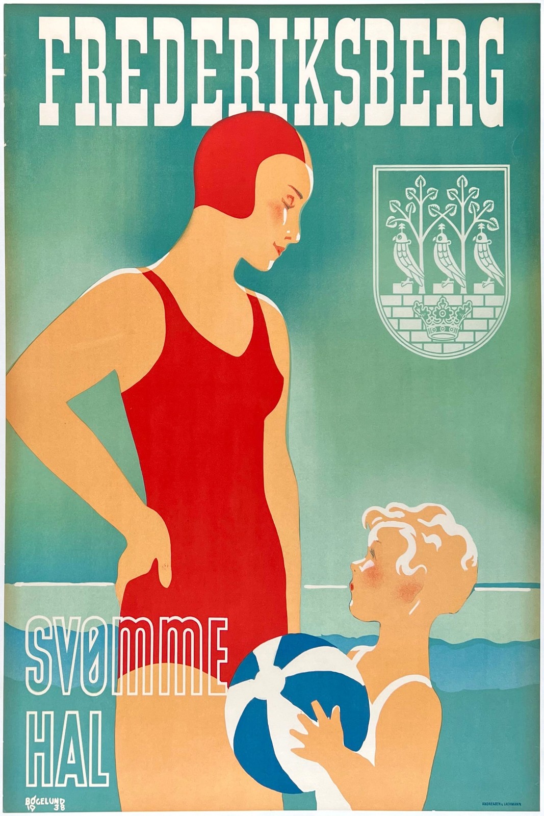 Frederiksberg Svømme Hal Poster - Art Deco 1930s 🌊 16x24” Premium Matte Paper