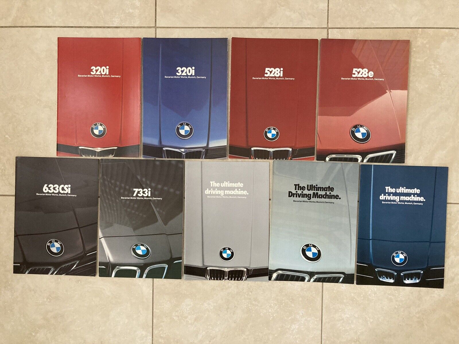9 NEW Vintage BMW Brochures. 1970’s 1980’s. 320i 528i 633csi 733i. Full Line