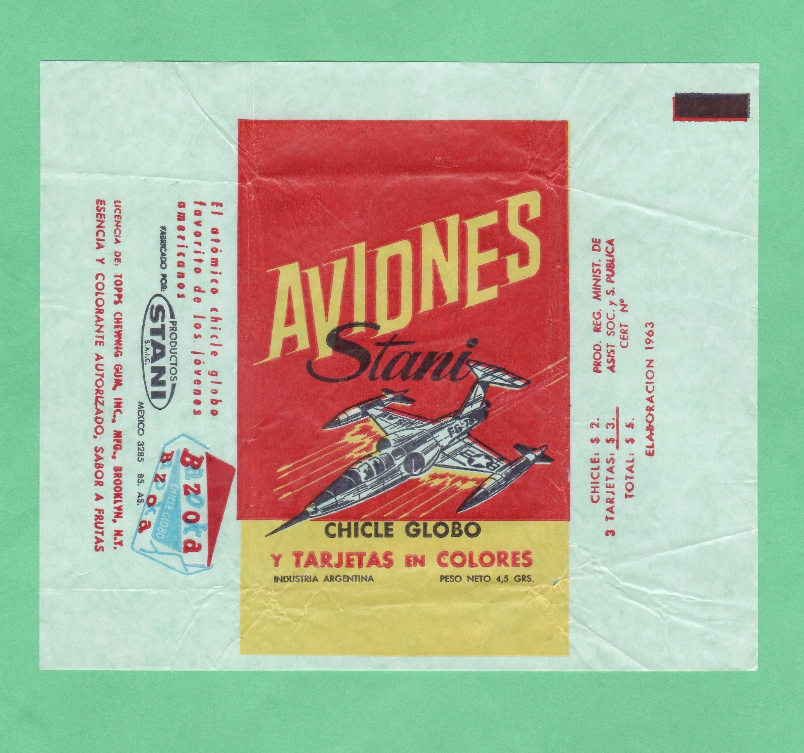 1957 Topps Aviones Sani-Argentina Wrapper Super Rare Nrmnt B 1957 Topps Aviones Sani-Argentina Wrapper Super Rare Nrmnt B