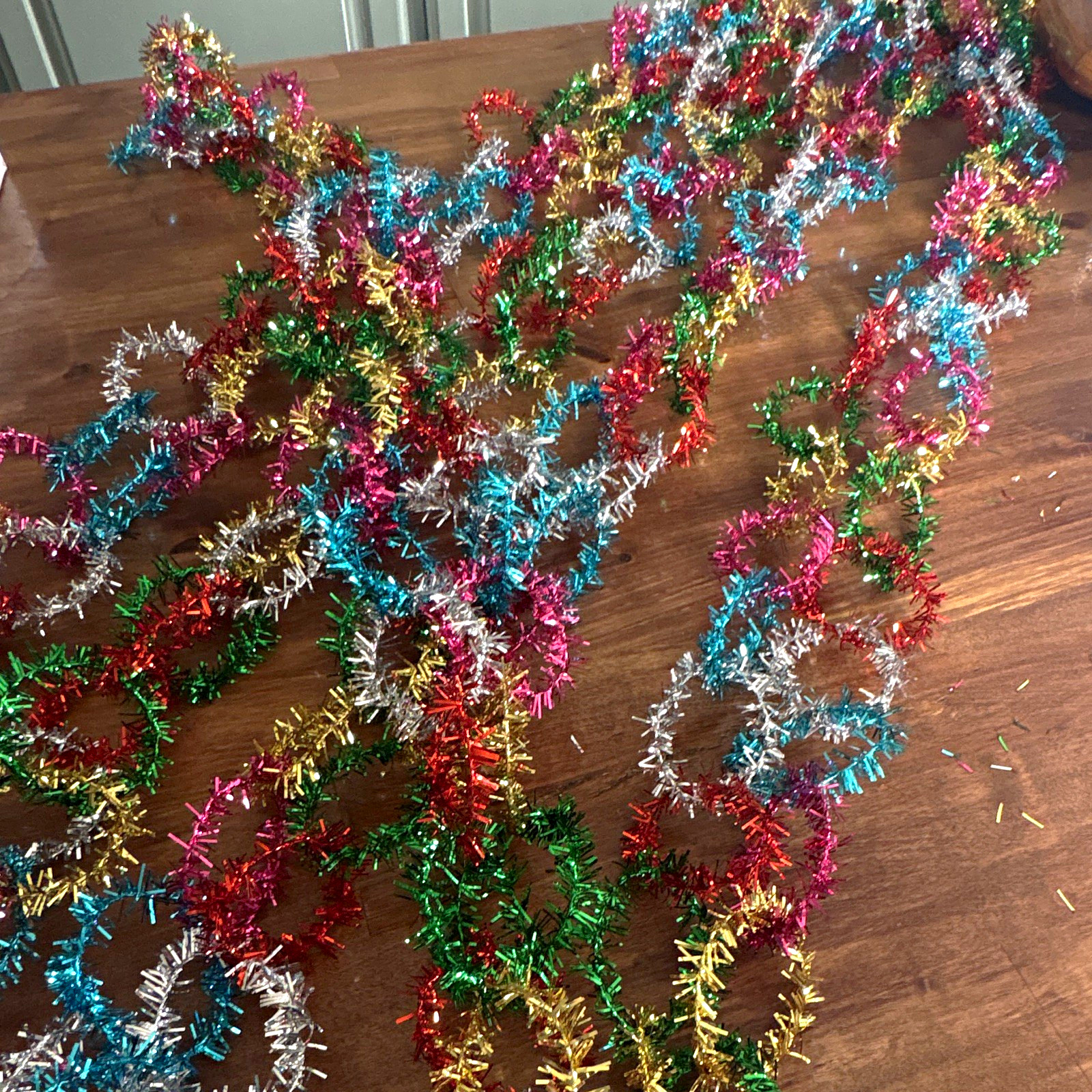 Vintage MCM Tinsel Chain Link Christmas Garland Rainbow Metallic Lot of 5 37.5ft
