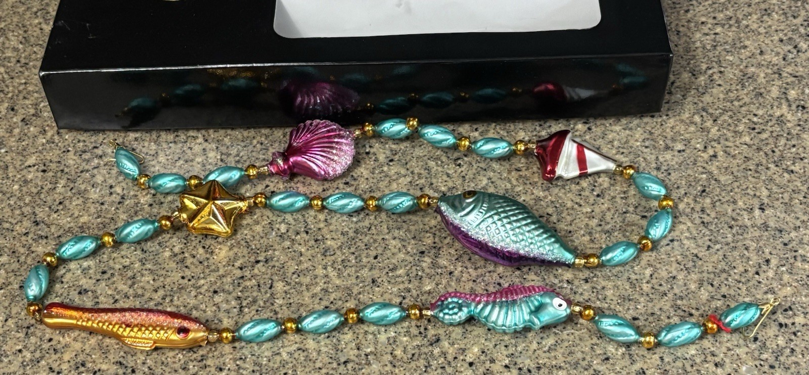 Christopher Radko Sea Surf Garland Nautical Turquoise Beaded 38” Fish Shell Boat