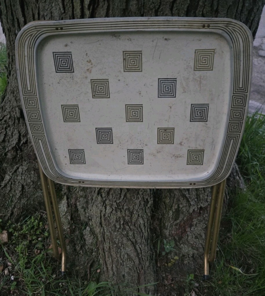 MCM Vintage CAL DAK TV Tray Gold Legs Geometric Triangles 