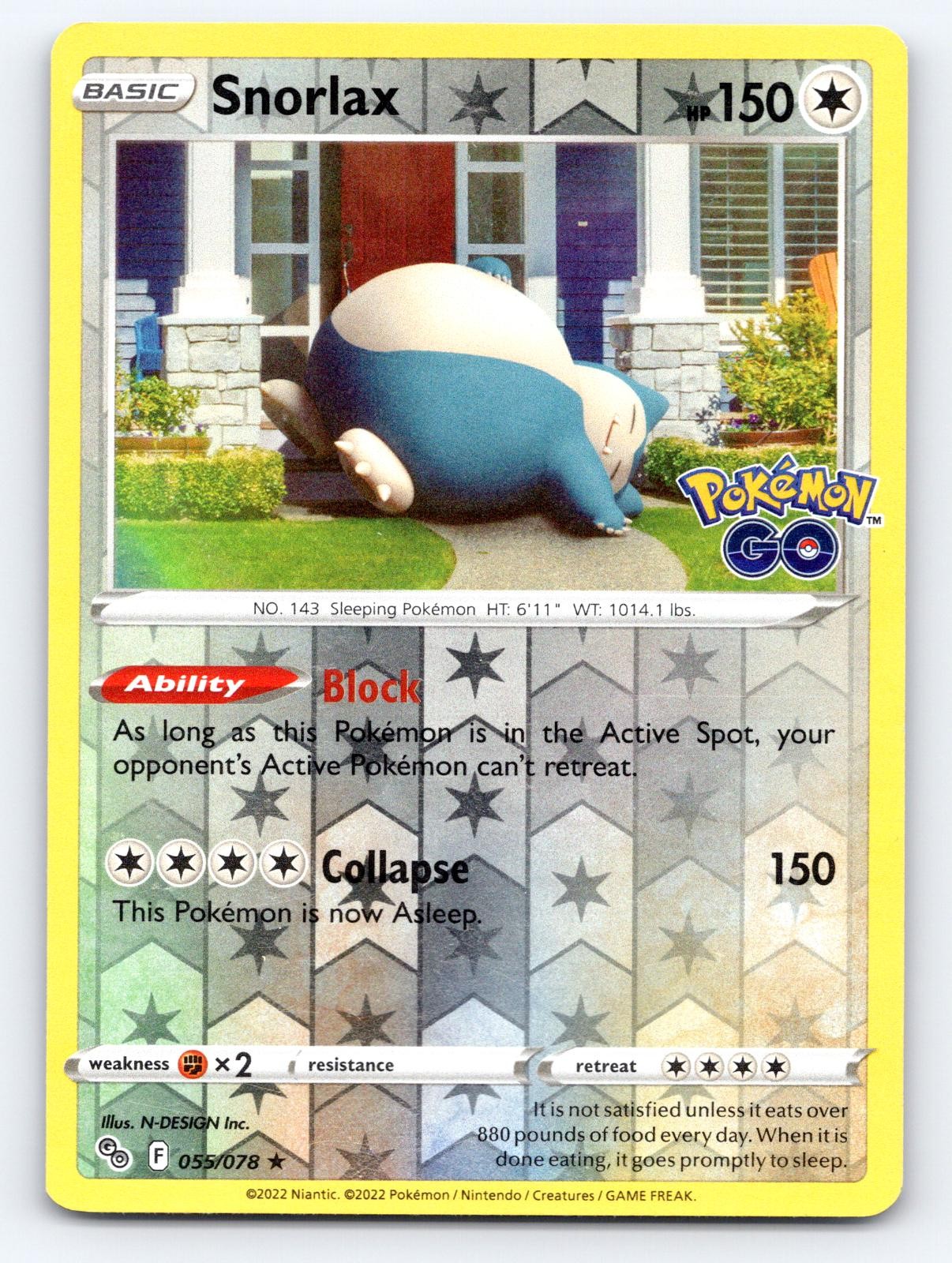 Snorlax 055/078 Rare Pokemon GO Pokemon Reverse Holo HP