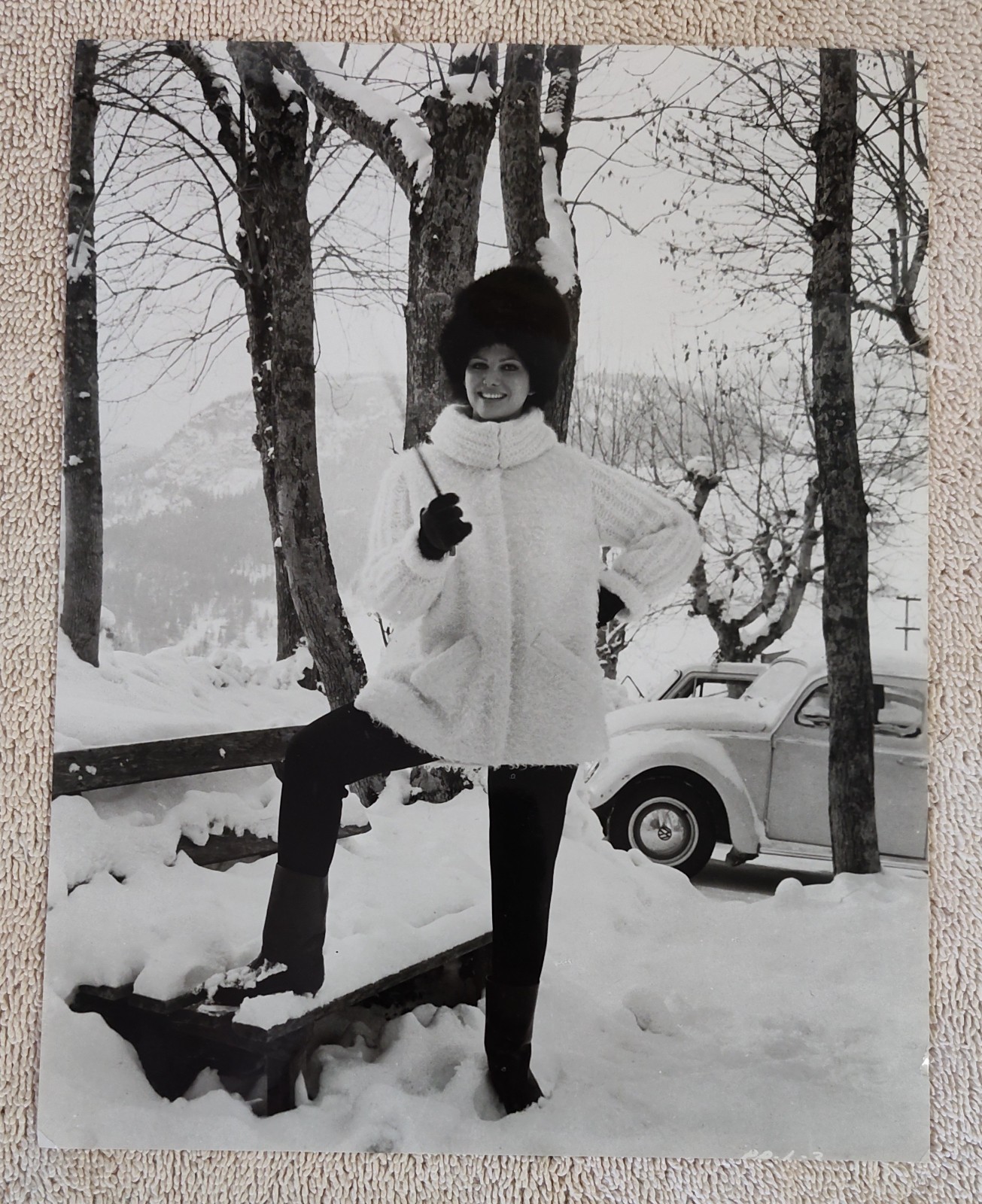 Vtg 1960s 7x9 Claudia Cardinale B&W Candid Photo in Snow Original