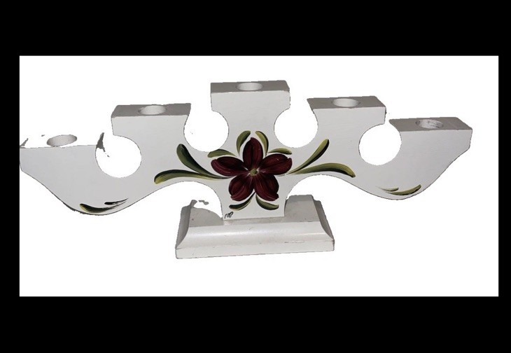 Pretty Vintage Made In Sweden Hand Painted Candle Holder Wood White 