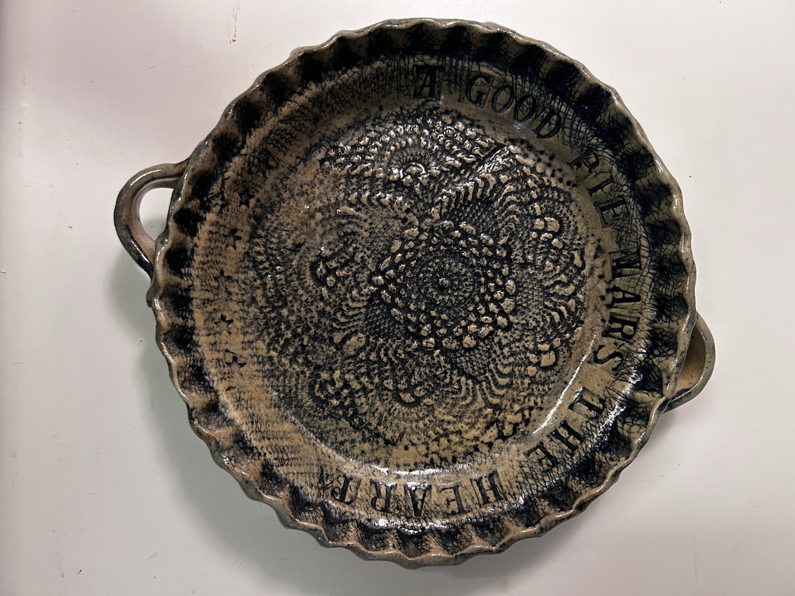 Studio Art Pottery Handcrafted Pie Dish Lace Texture A Good Pie Wars The Heart